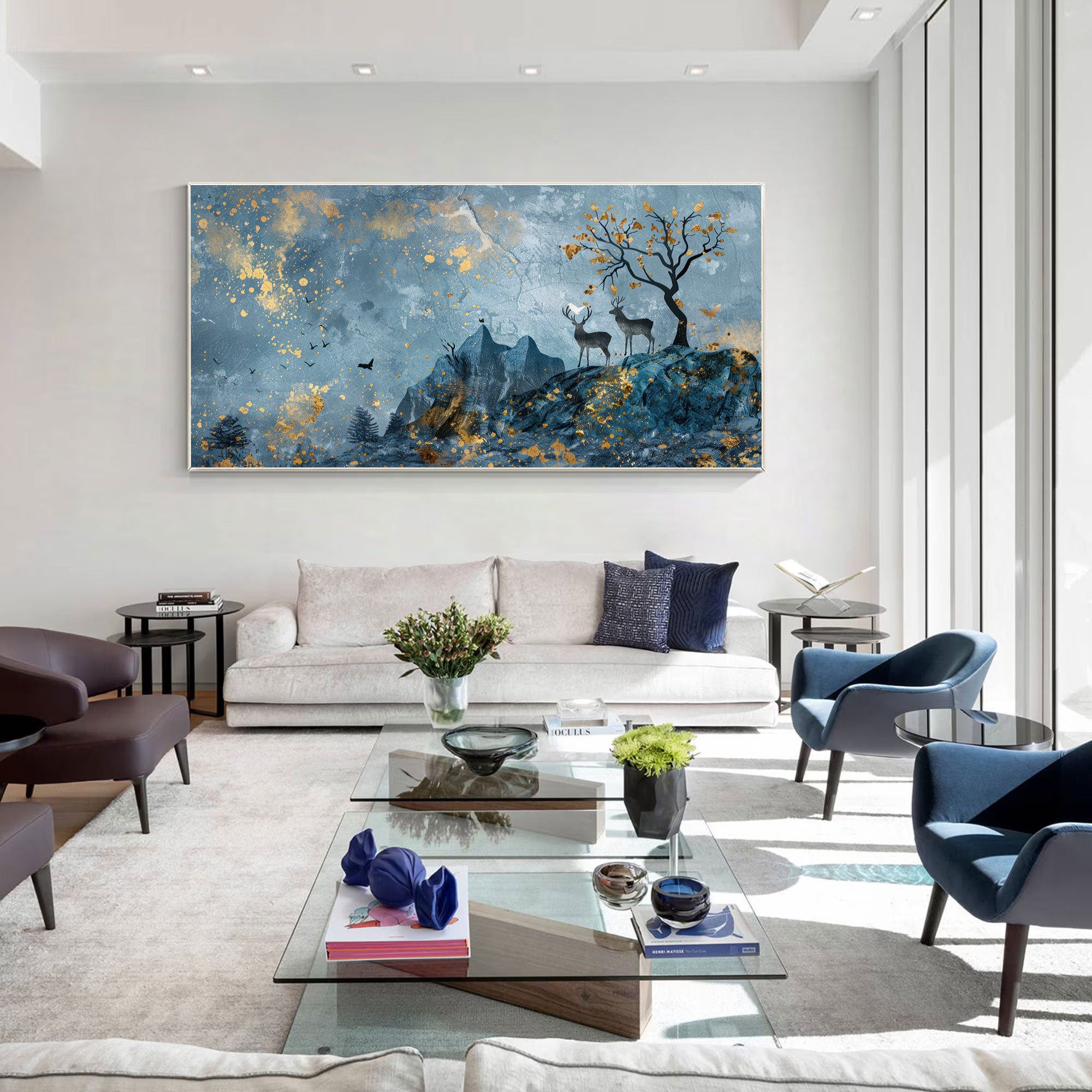 Twilight Peaks – Enchanted Deer Landscape Wall Art by Krutik.