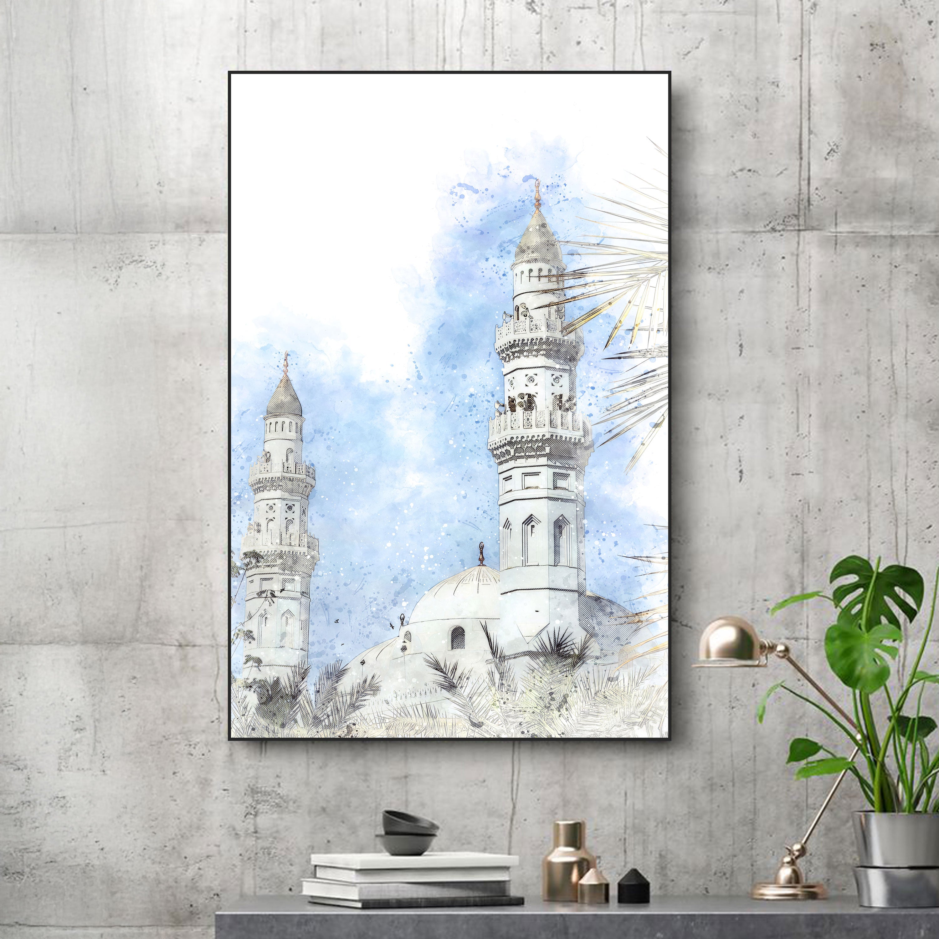 Serene Minarets – Watercolor Mosque Wall Art.