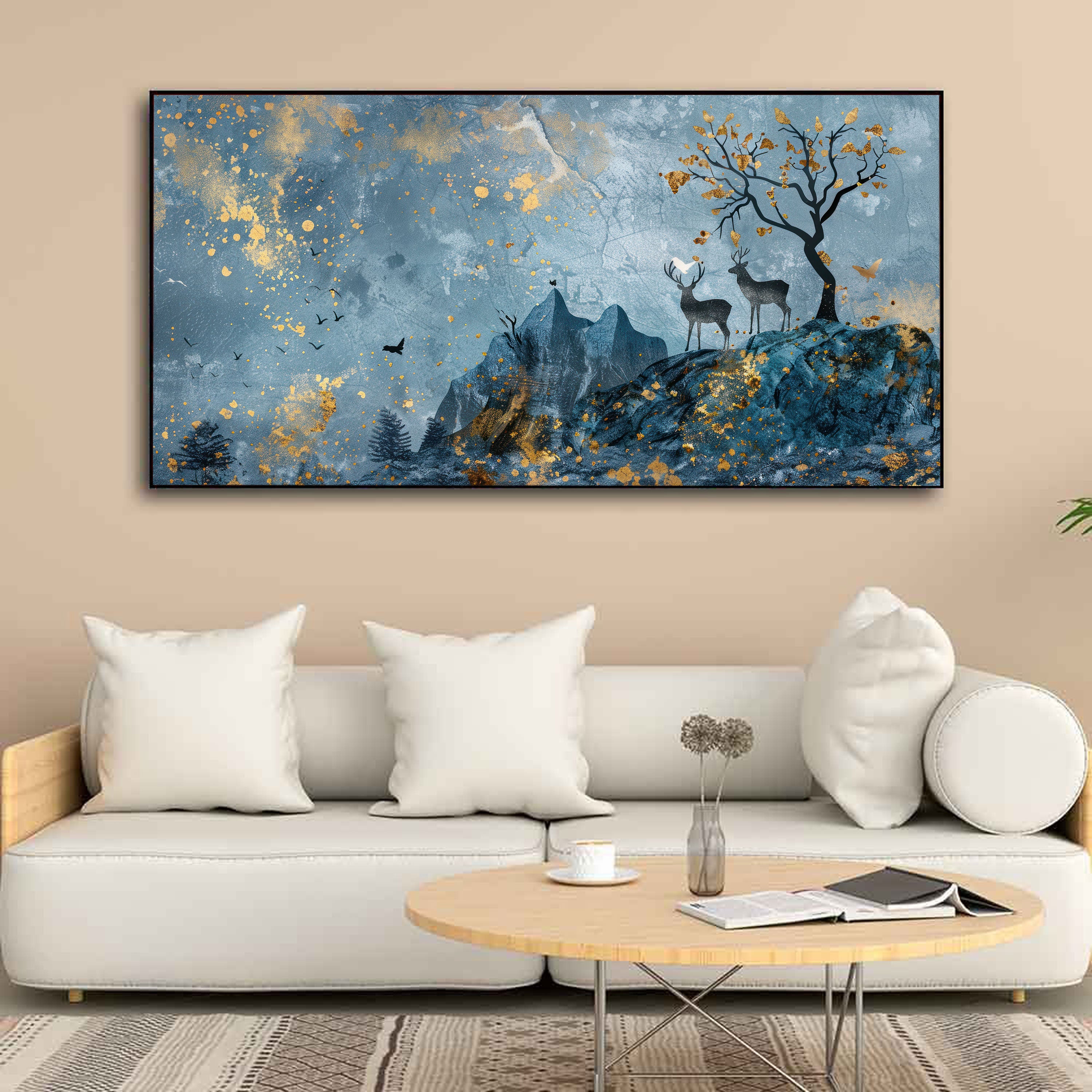 Twilight Peaks – Enchanted Deer Landscape Wall Art by Krutik.