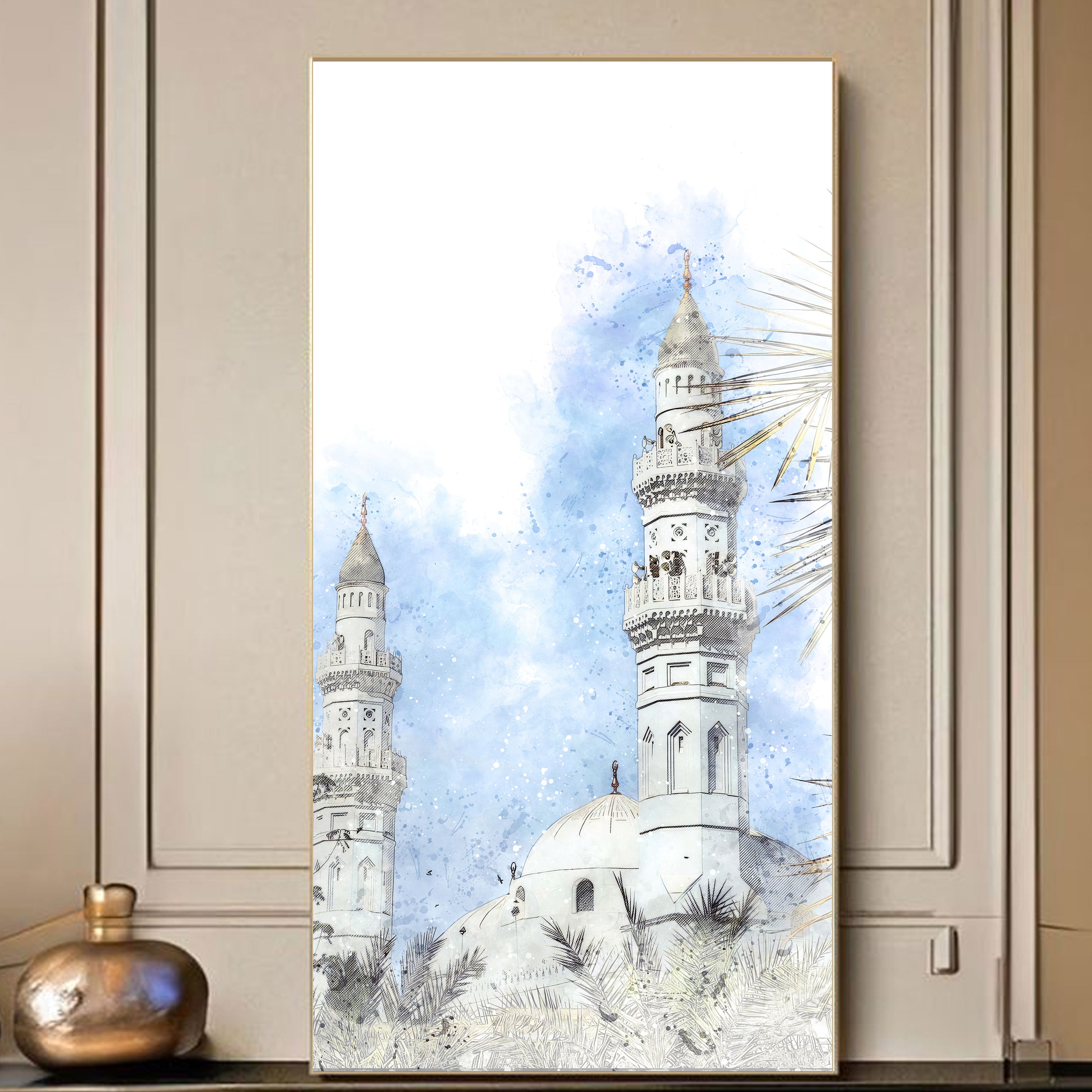Serene Minarets – Watercolor Mosque Wall Art.