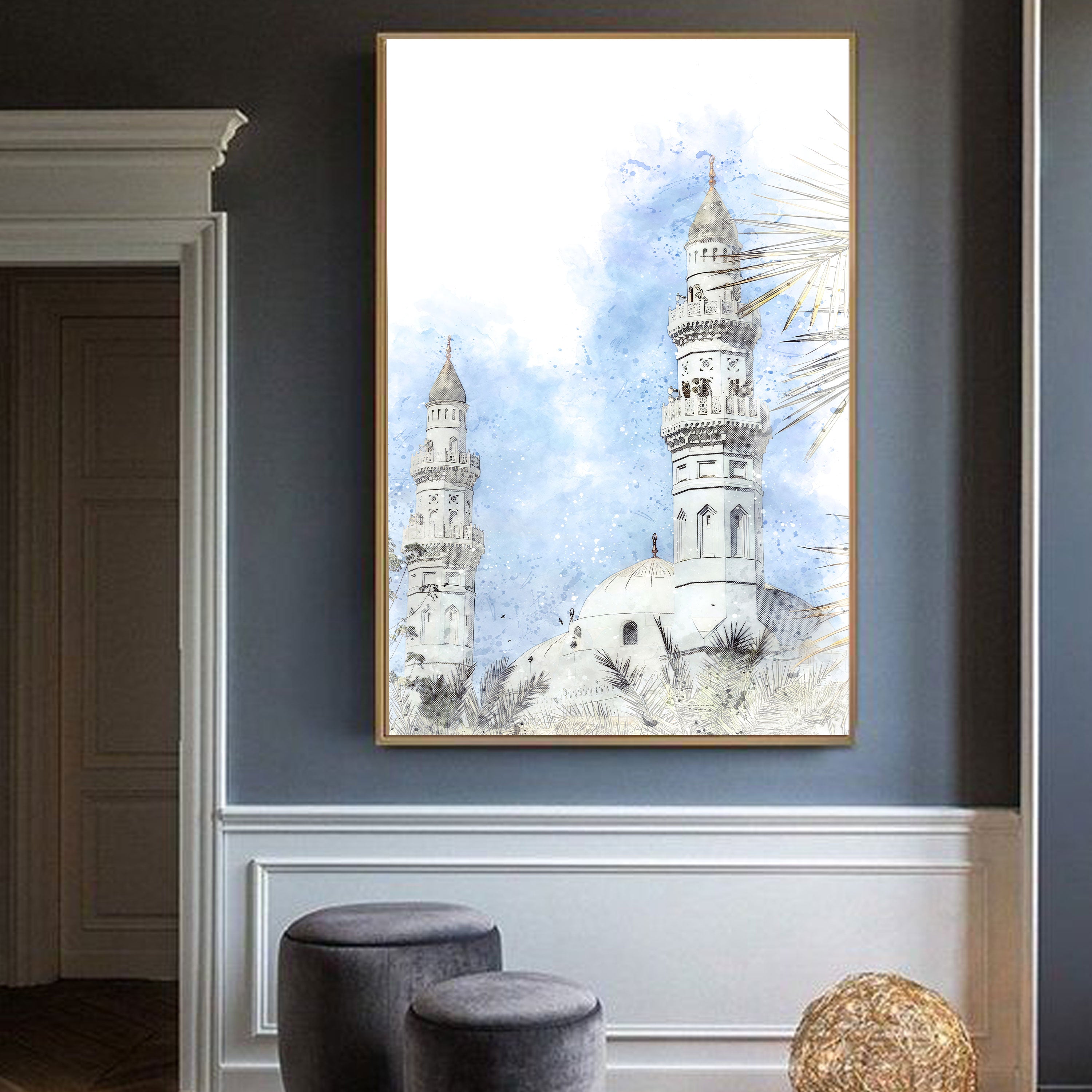 Serene Minarets – Watercolor Mosque Wall Art.