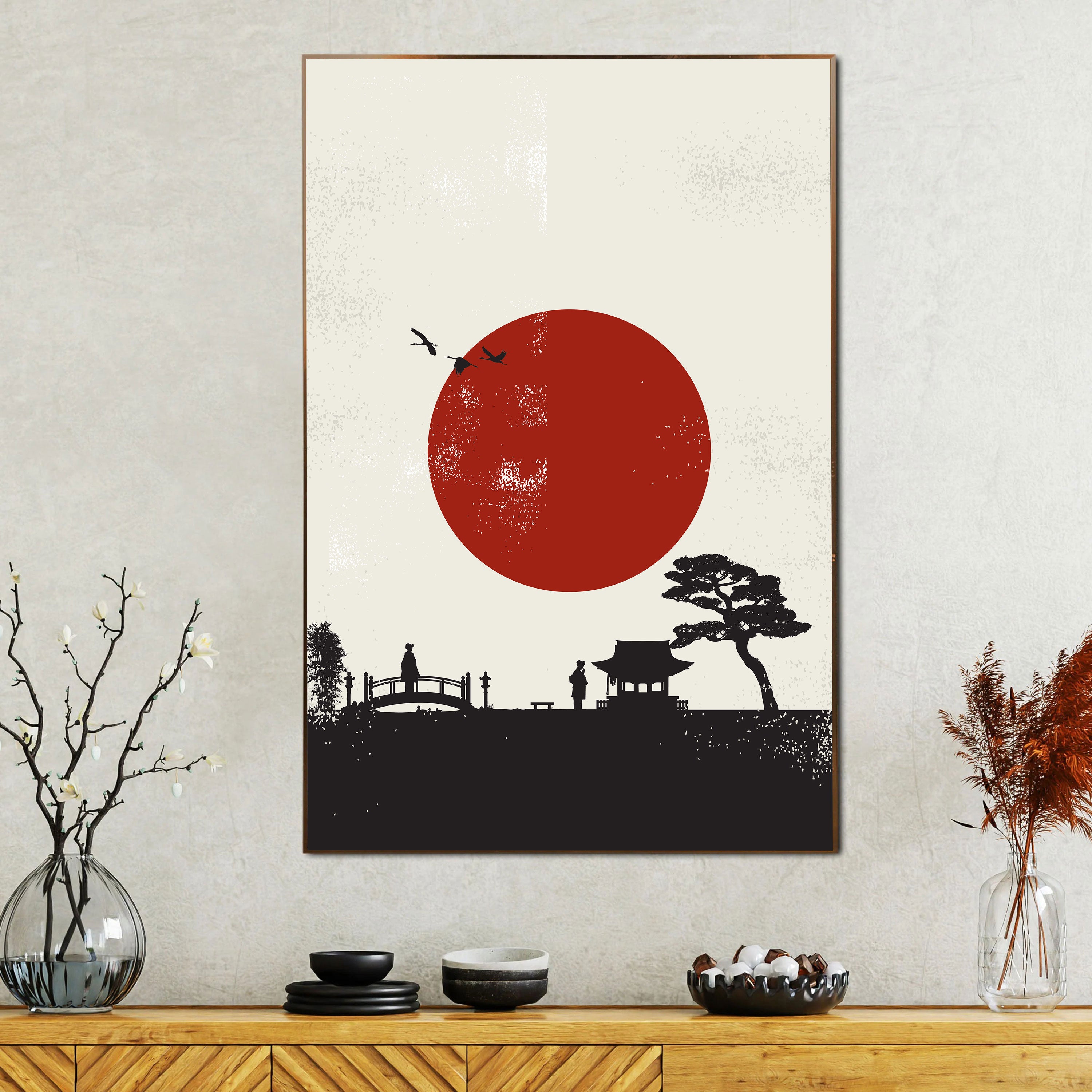 Minimal Japanese Sunrise – Zen Silhouette Wall Art.