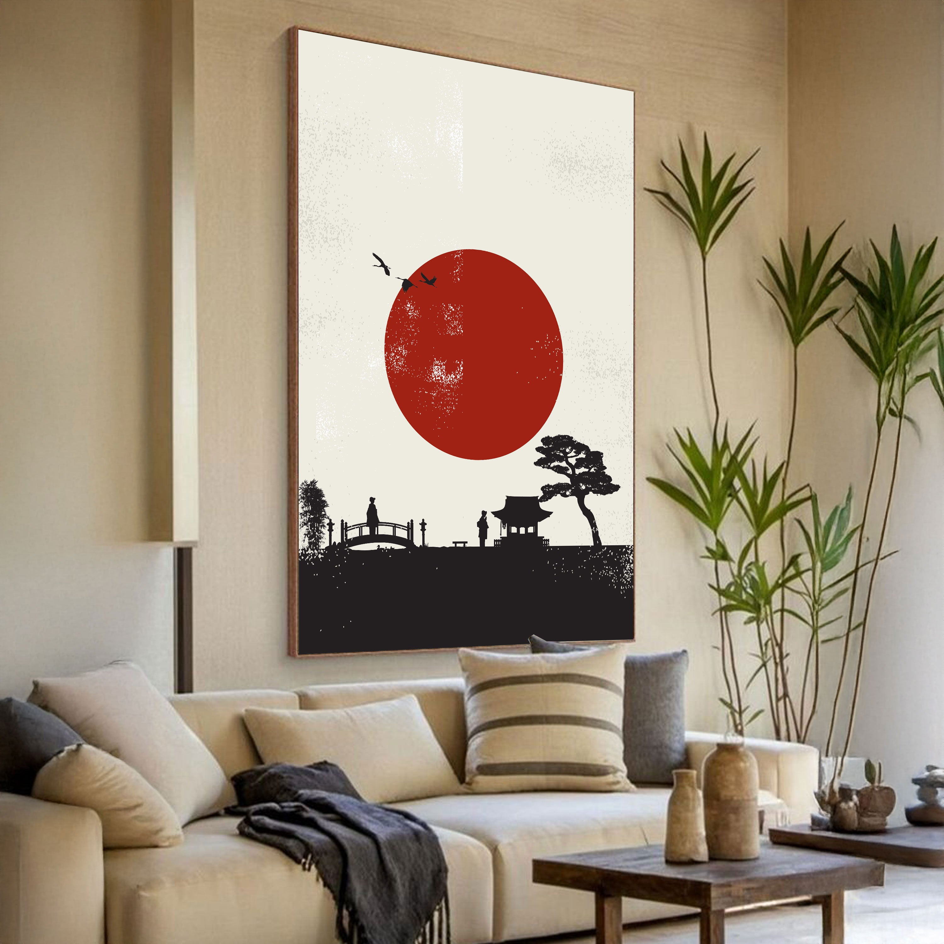 Minimal Japanese Sunrise – Zen Silhouette Wall Art.