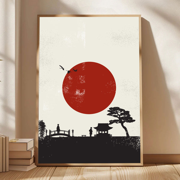 Minimal Japanese Sunrise – Zen Silhouette Wall Art.