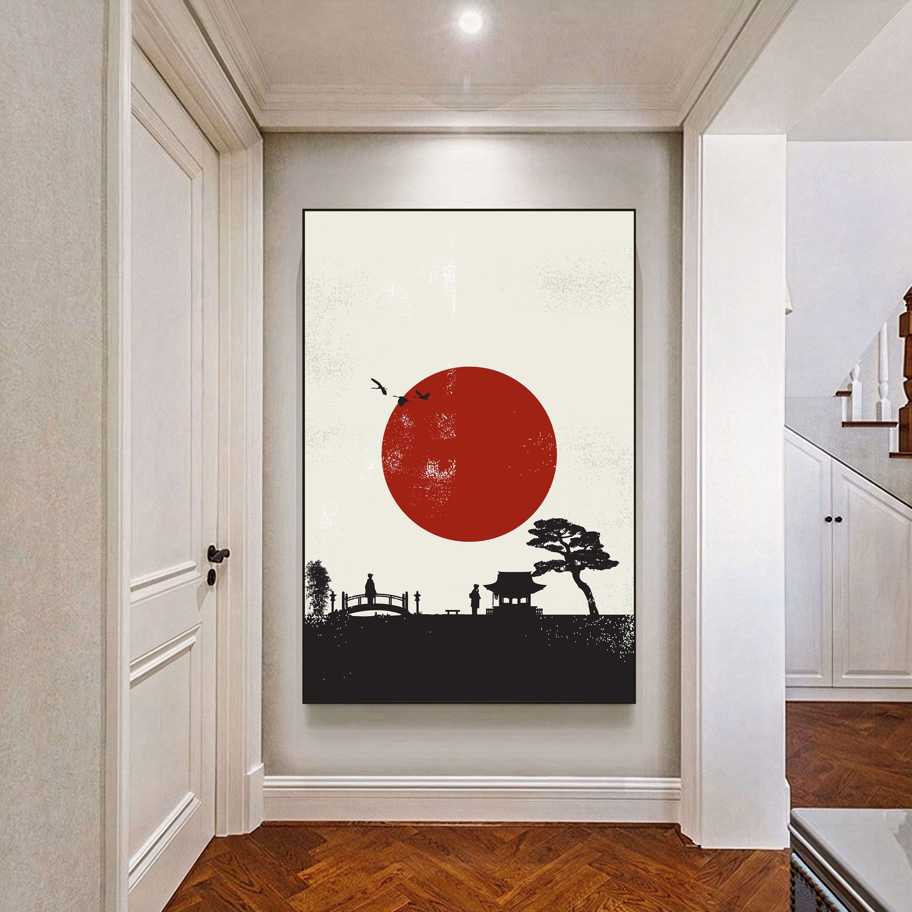 Minimal Japanese Sunrise – Zen Silhouette Wall Art.