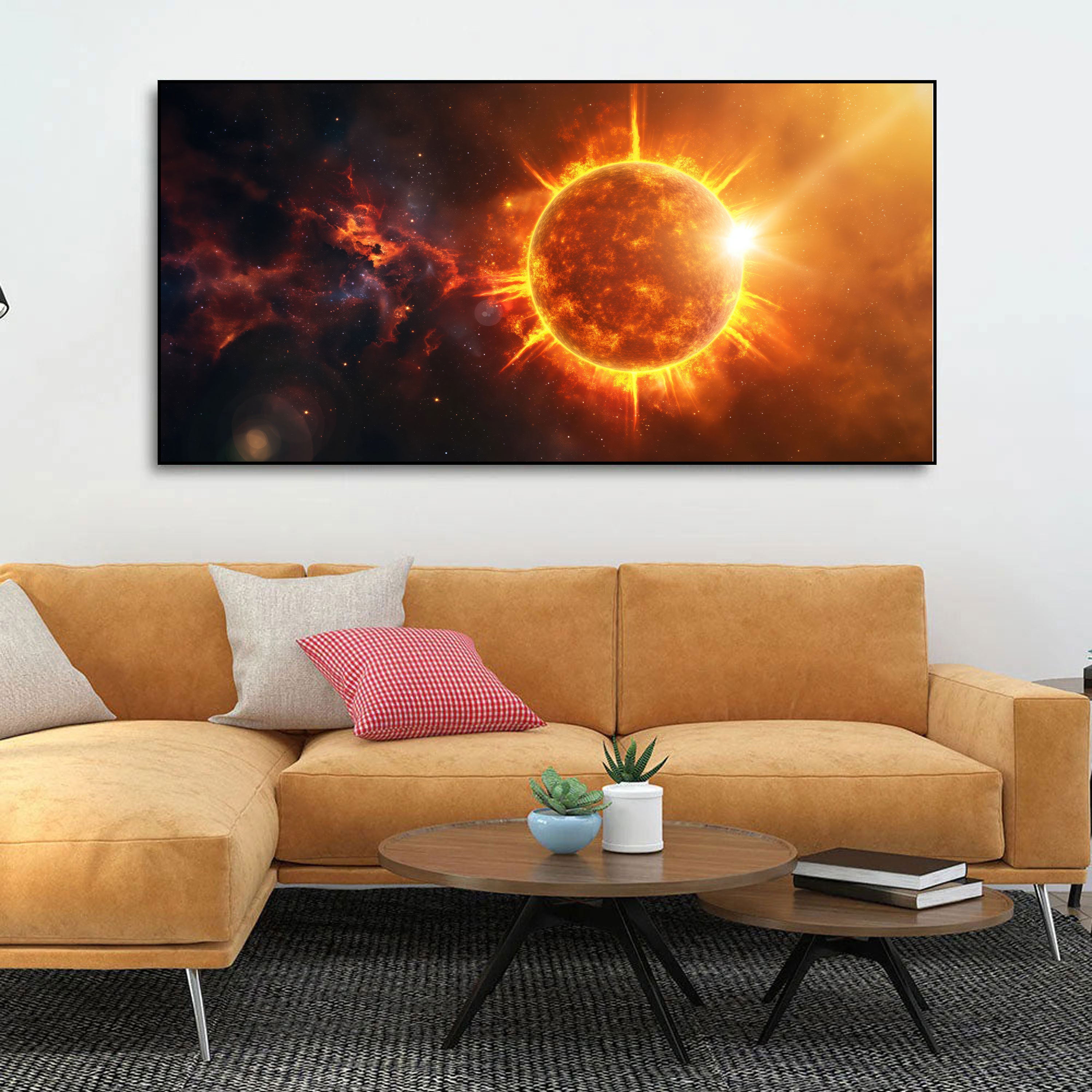 Fiery Cosmic Sun Wall Art | Astronomical Space Print with Solar Flare Explosion by Krutik.