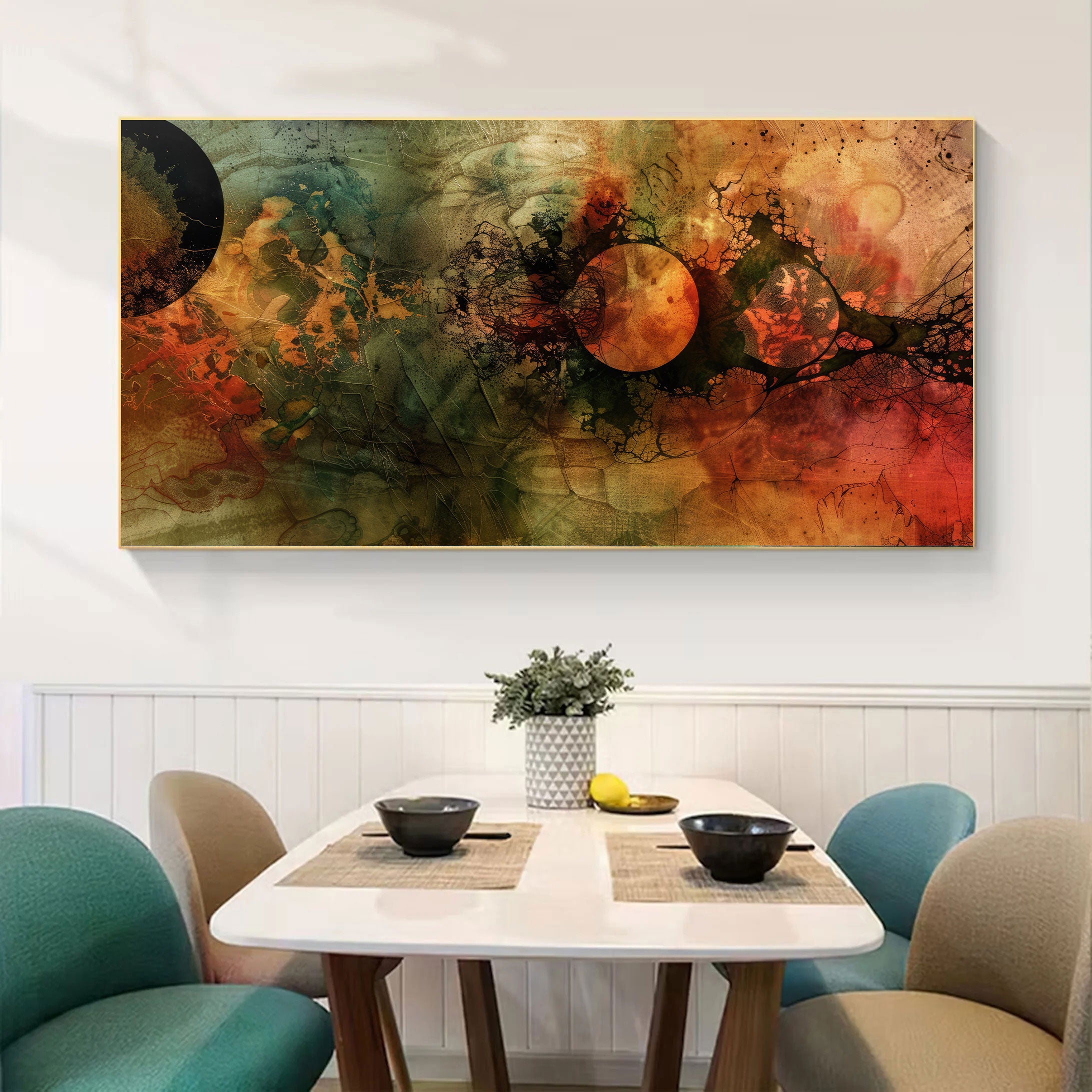 Cosmic Fusion – Dark Abstract Universe Art | Fiery Planet-Inspired Canvas Wall Decor by Krutik.
