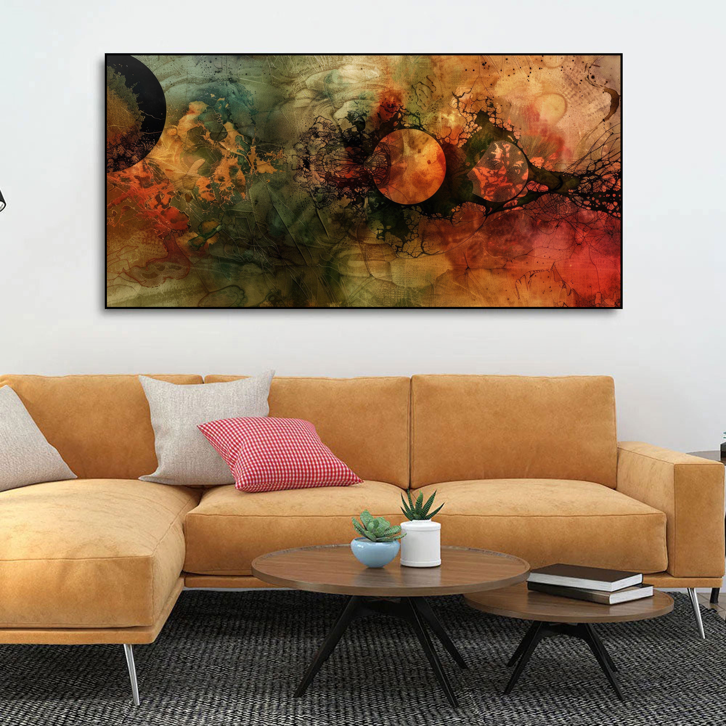 Cosmic Fusion – Dark Abstract Universe Art | Fiery Planet-Inspired Canvas Wall Decor by Krutik.