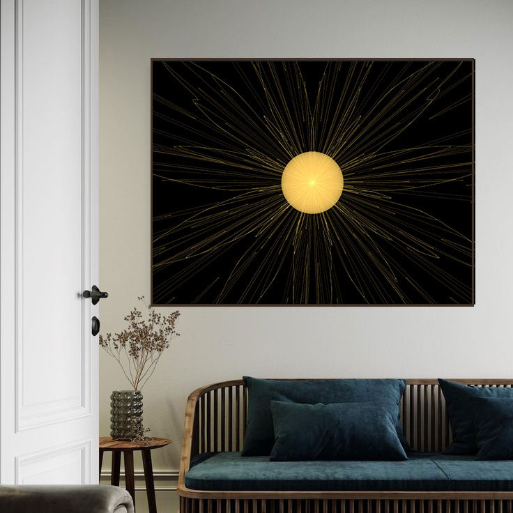 Celestial Radiance – Abstract Sunburst Art on Black | Cosmic Glow Wall Decor by Krutik.