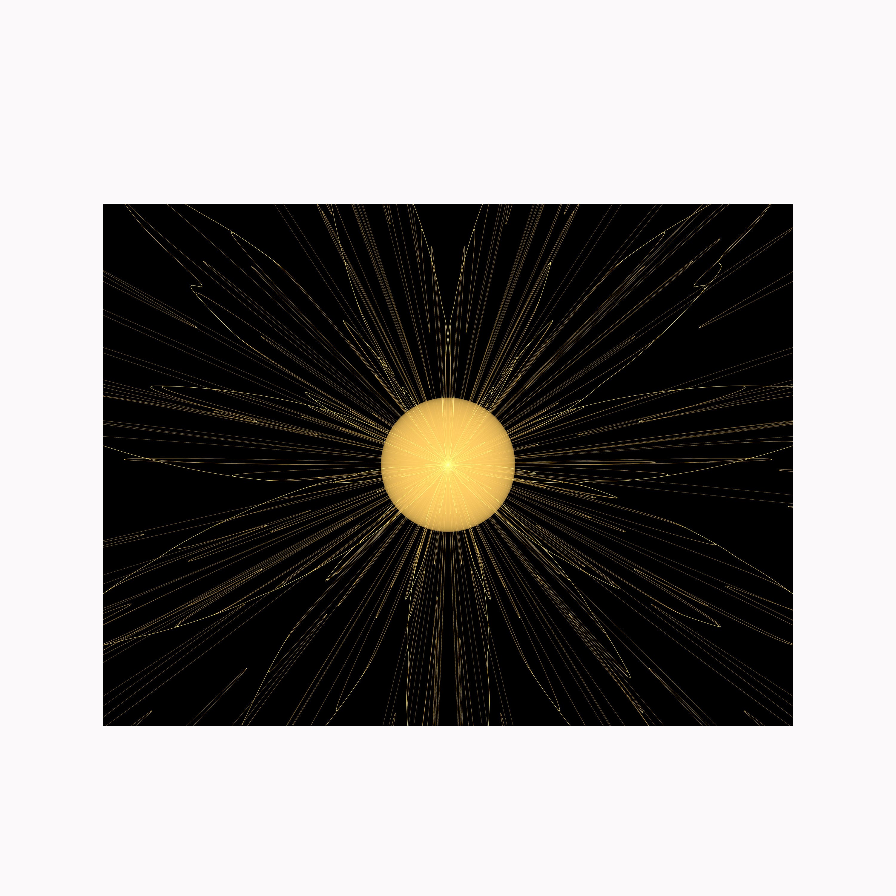 Celestial Radiance – Abstract Sunburst Art on Black | Cosmic Glow Wall Decor by Krutik.
