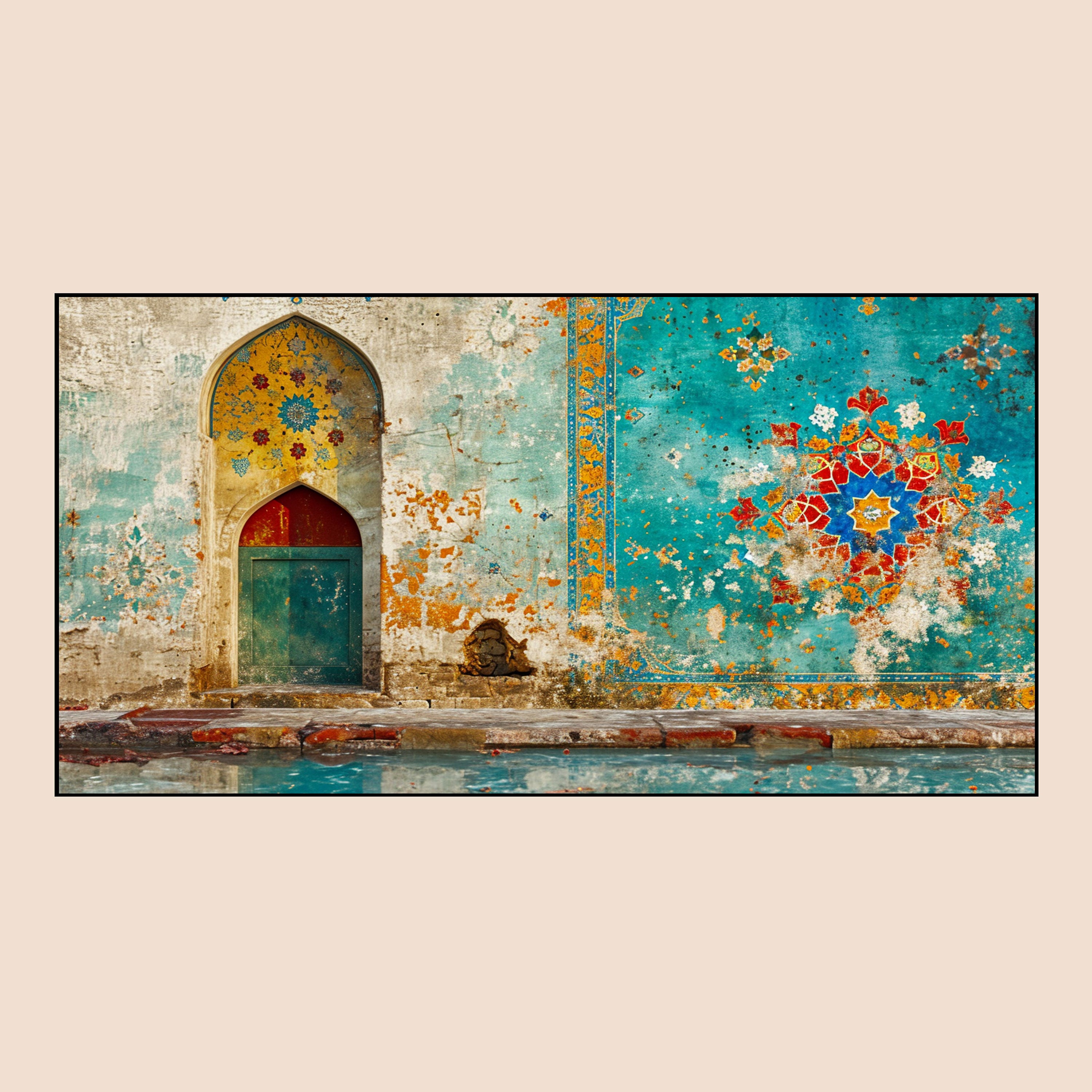 Echoes of the Wudu Wall – Vintage Islamic Door & Mosaic Art