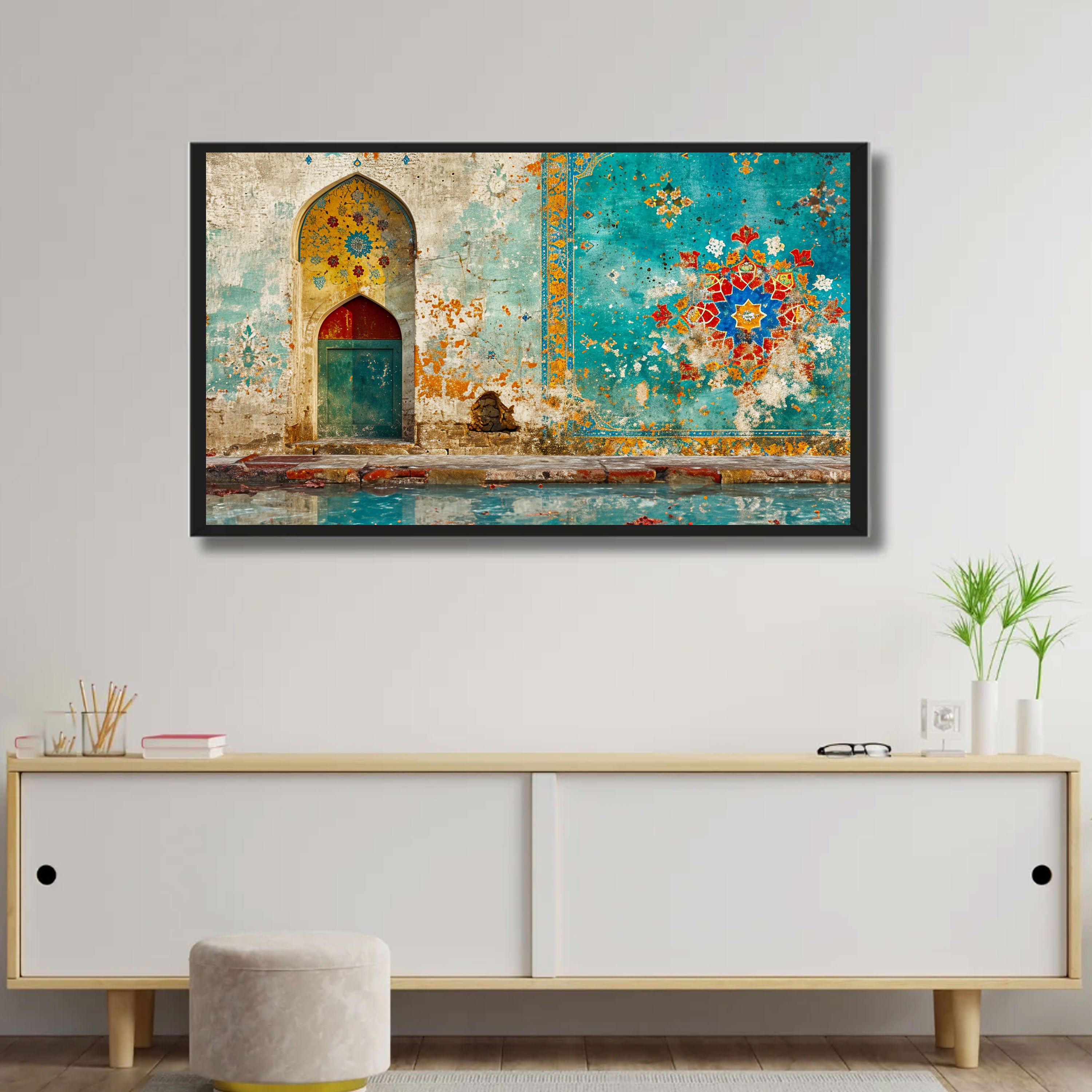 Echoes of the Wudu Wall – Vintage Islamic Door & Mosaic Art