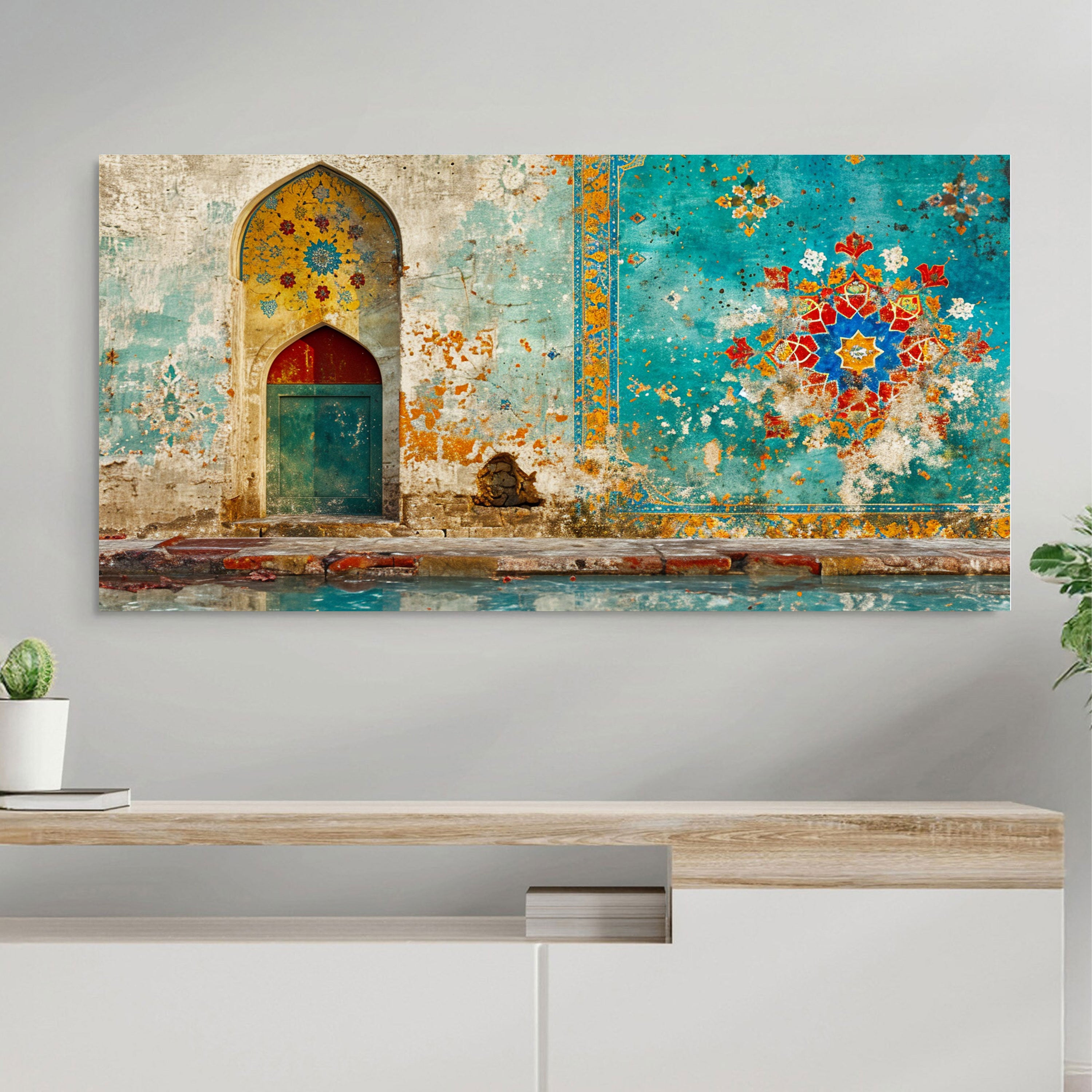Echoes of the Wudu Wall – Vintage Islamic Door & Mosaic Art