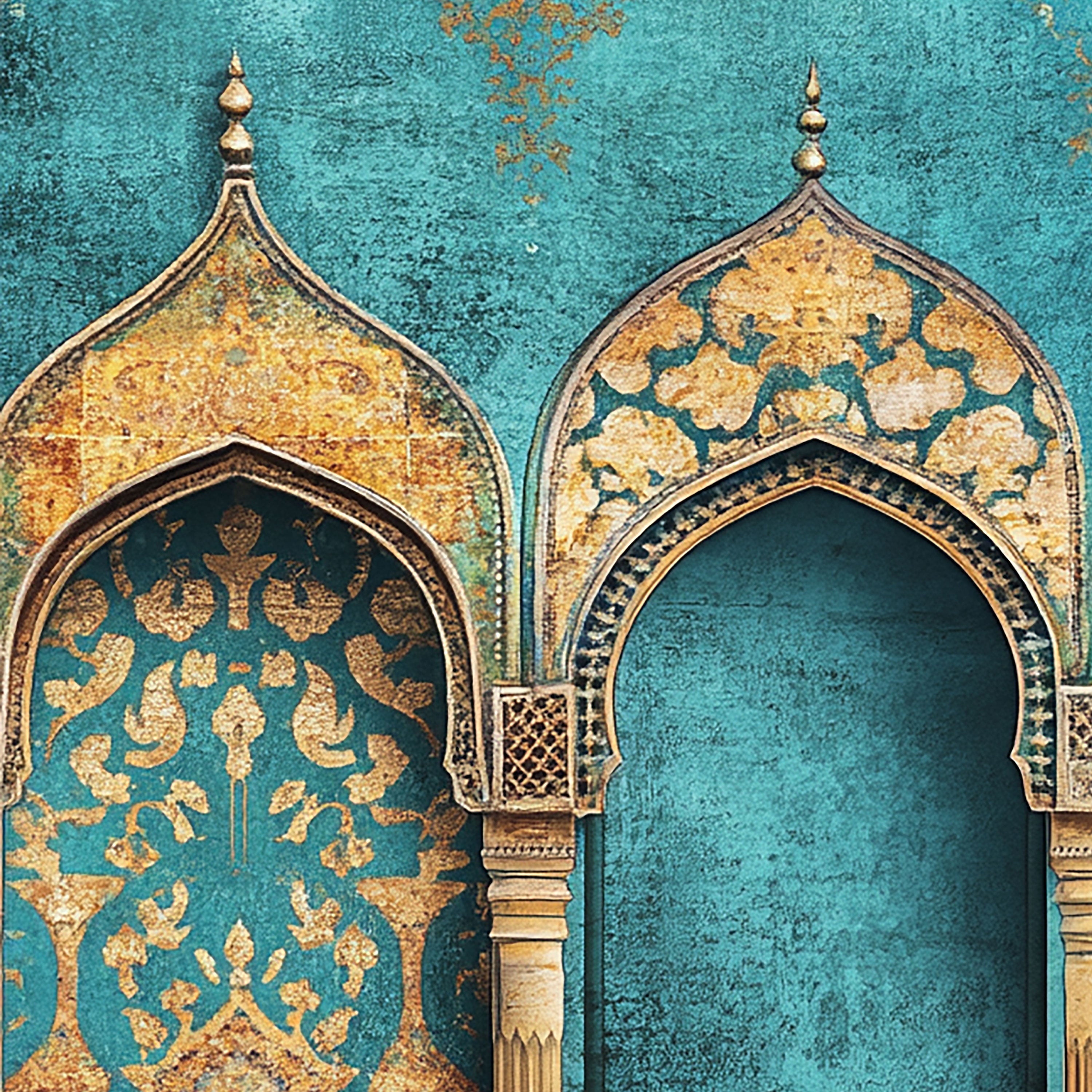 Sacred Trio – Golden Arch Islamic Wall Art in Turquoise.