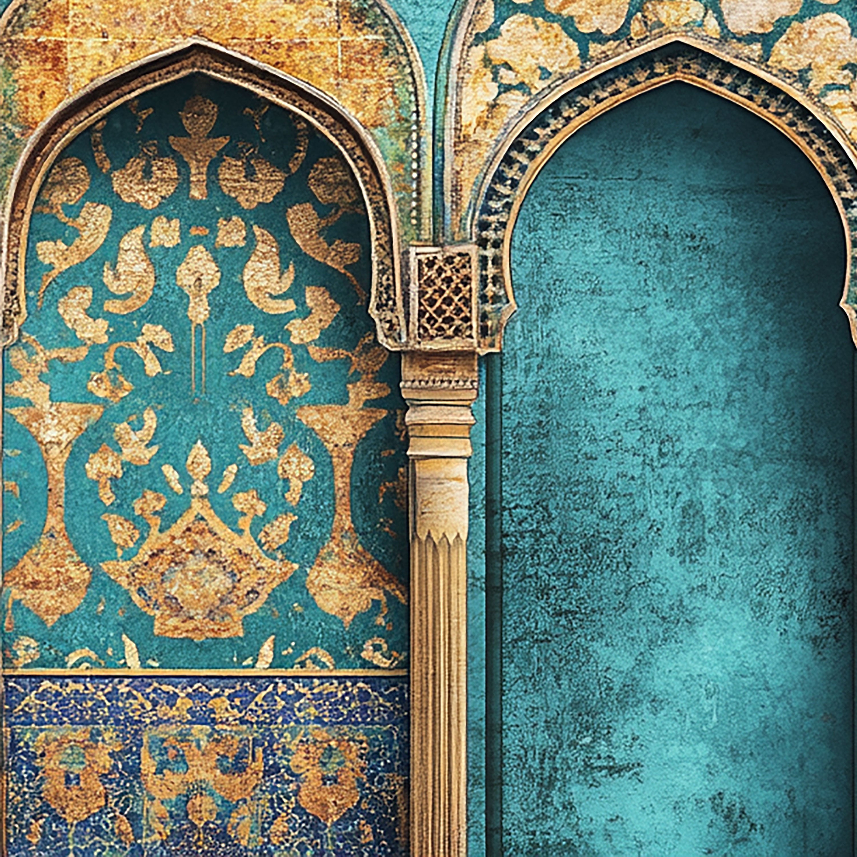Sacred Trio – Golden Arch Islamic Wall Art in Turquoise.