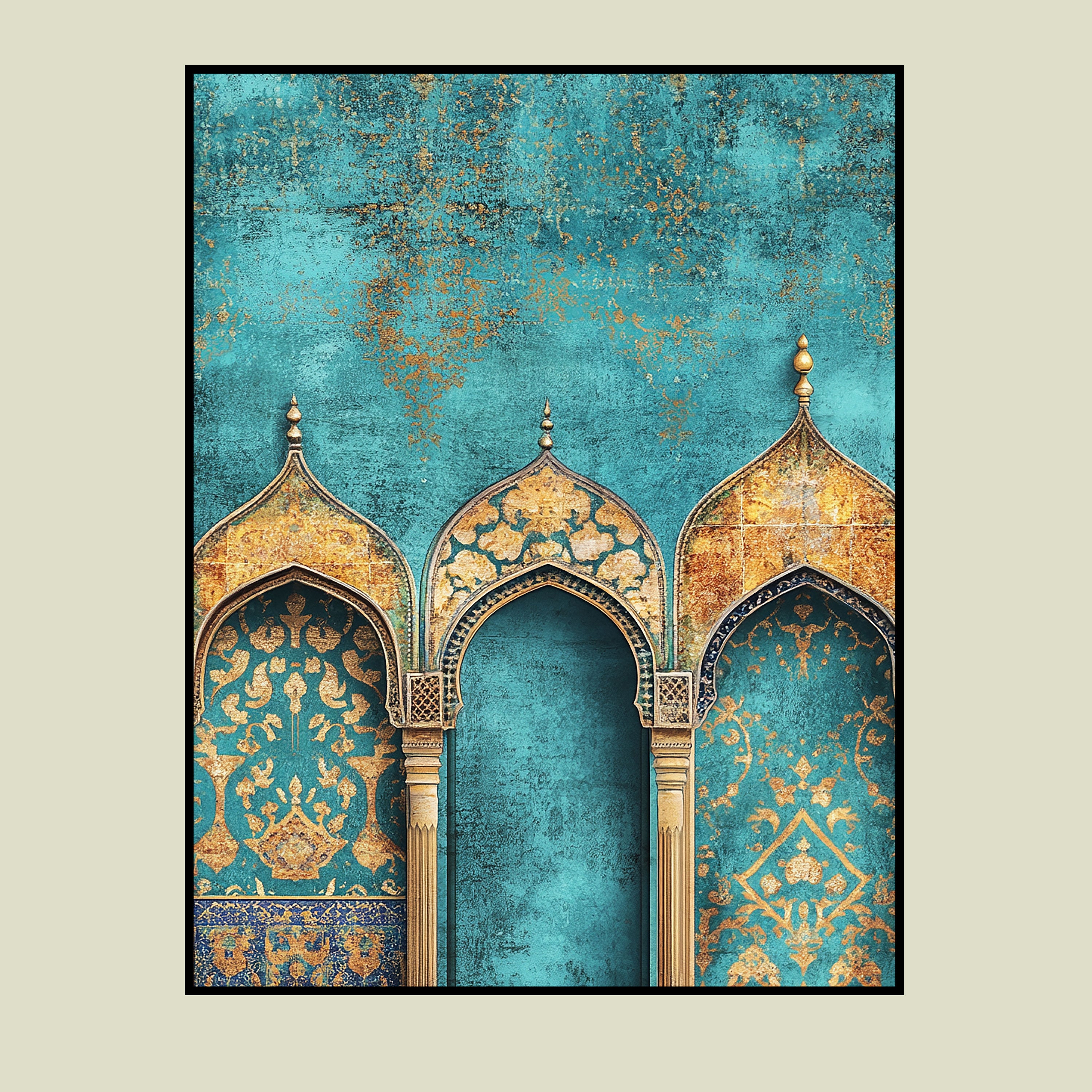 Sacred Trio – Golden Arch Islamic Wall Art in Turquoise