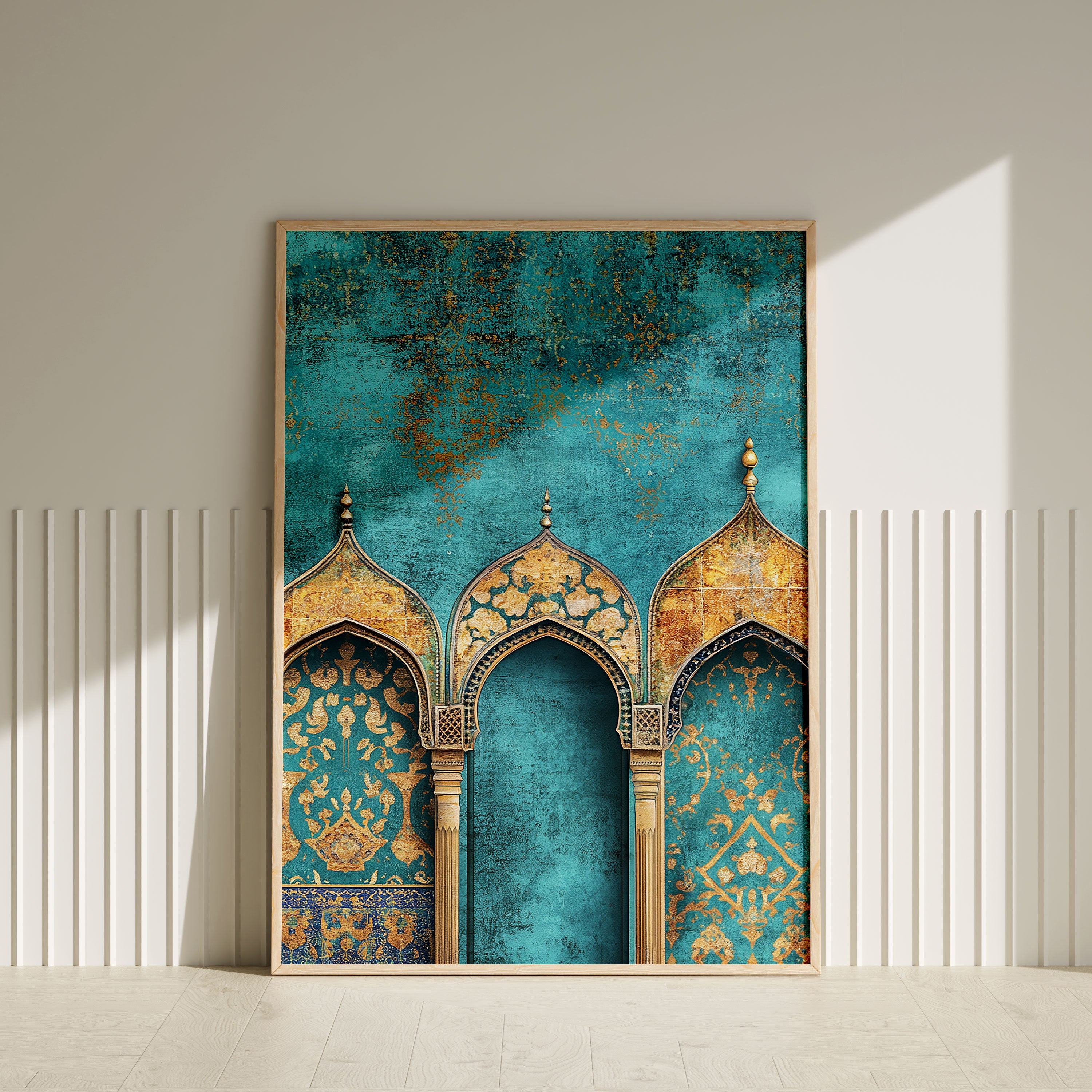 Sacred Trio – Golden Arch Islamic Wall Art in Turquoise