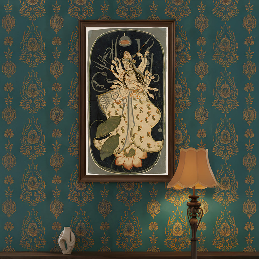 Durga Maa Lotus Floral Painting by Krutik – Divine Strength & Grace