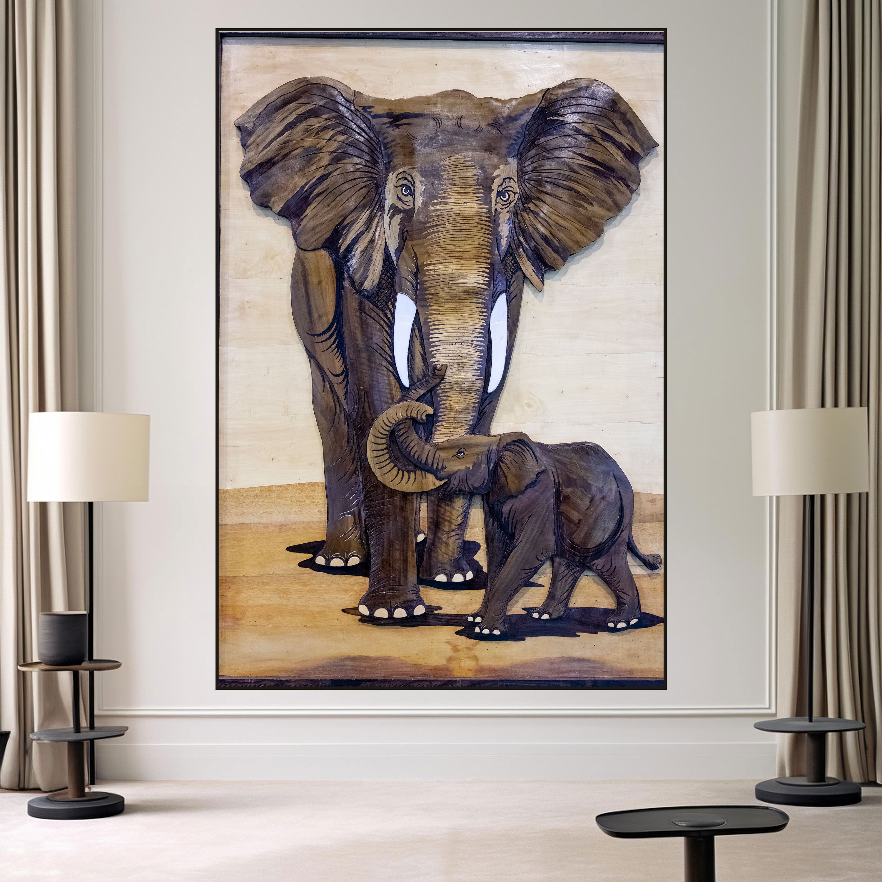 Elephant Family Canvas Painting – Symbolic Animal Wall Painting for Home.