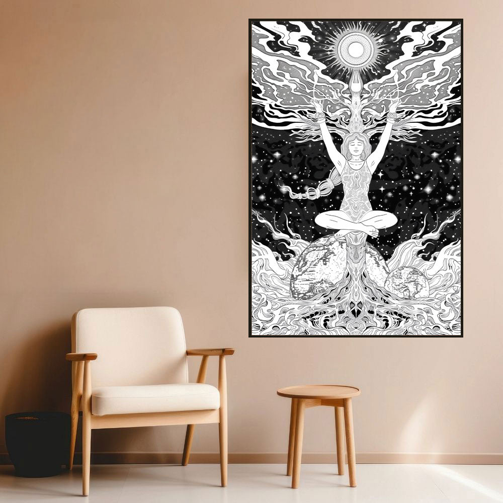 Feminine Cosmic Energy Canvas Painting – Mystical Meditation Wall Art for Home.