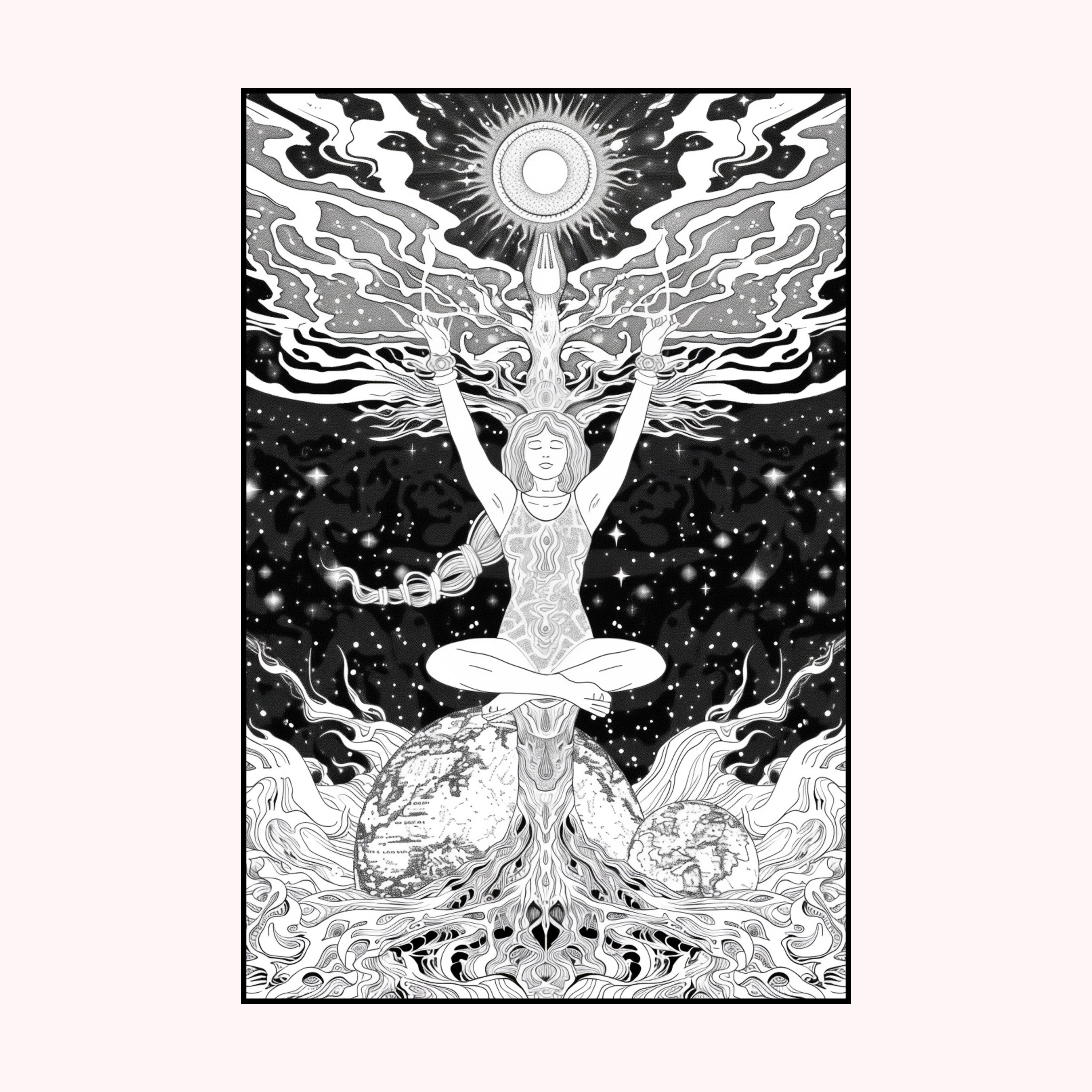 Feminine Cosmic Energy Canvas Painting – Mystical Meditation Wall Art for Home.