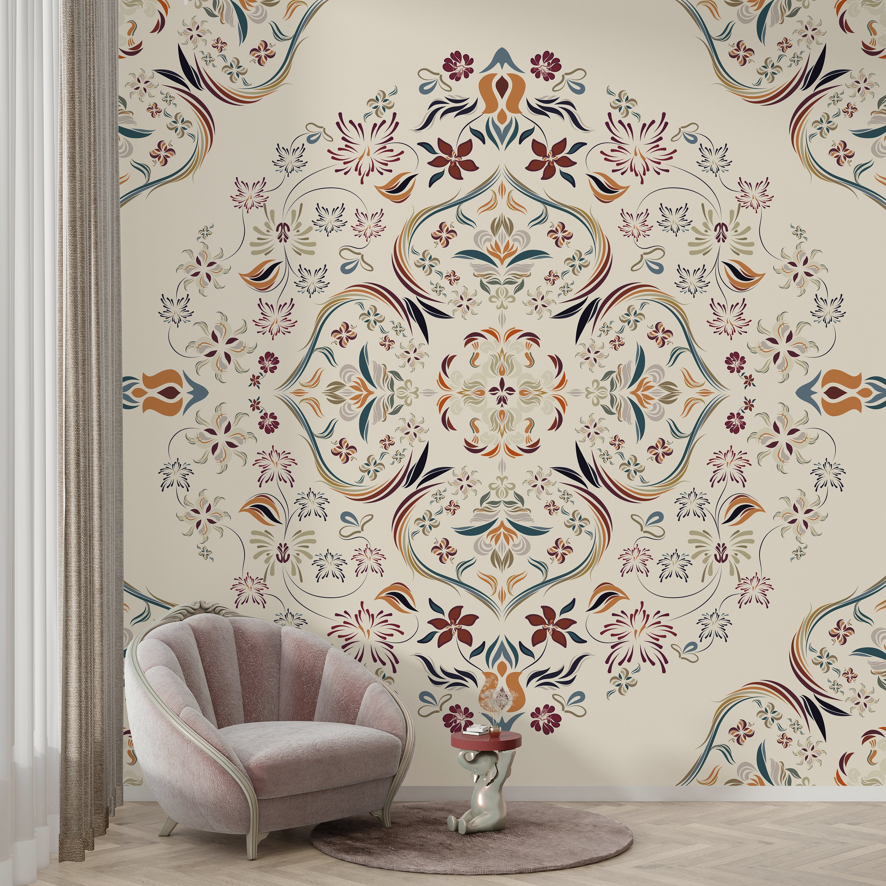 Floral Mandala Wallpaper – Elegant Classic Patterned Wall Covering