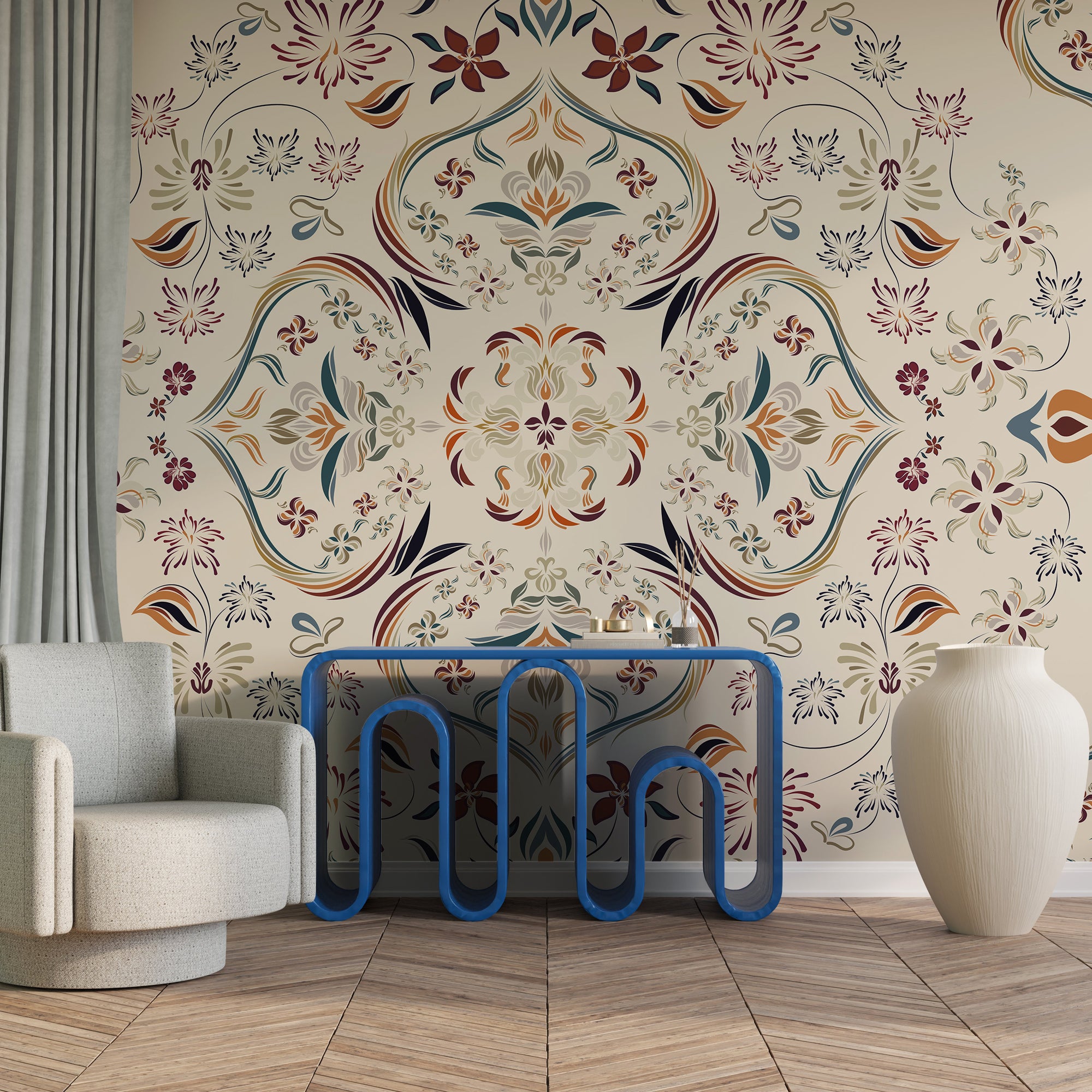 Floral Mandala Wallpaper – Elegant Classic Patterned Wall Covering