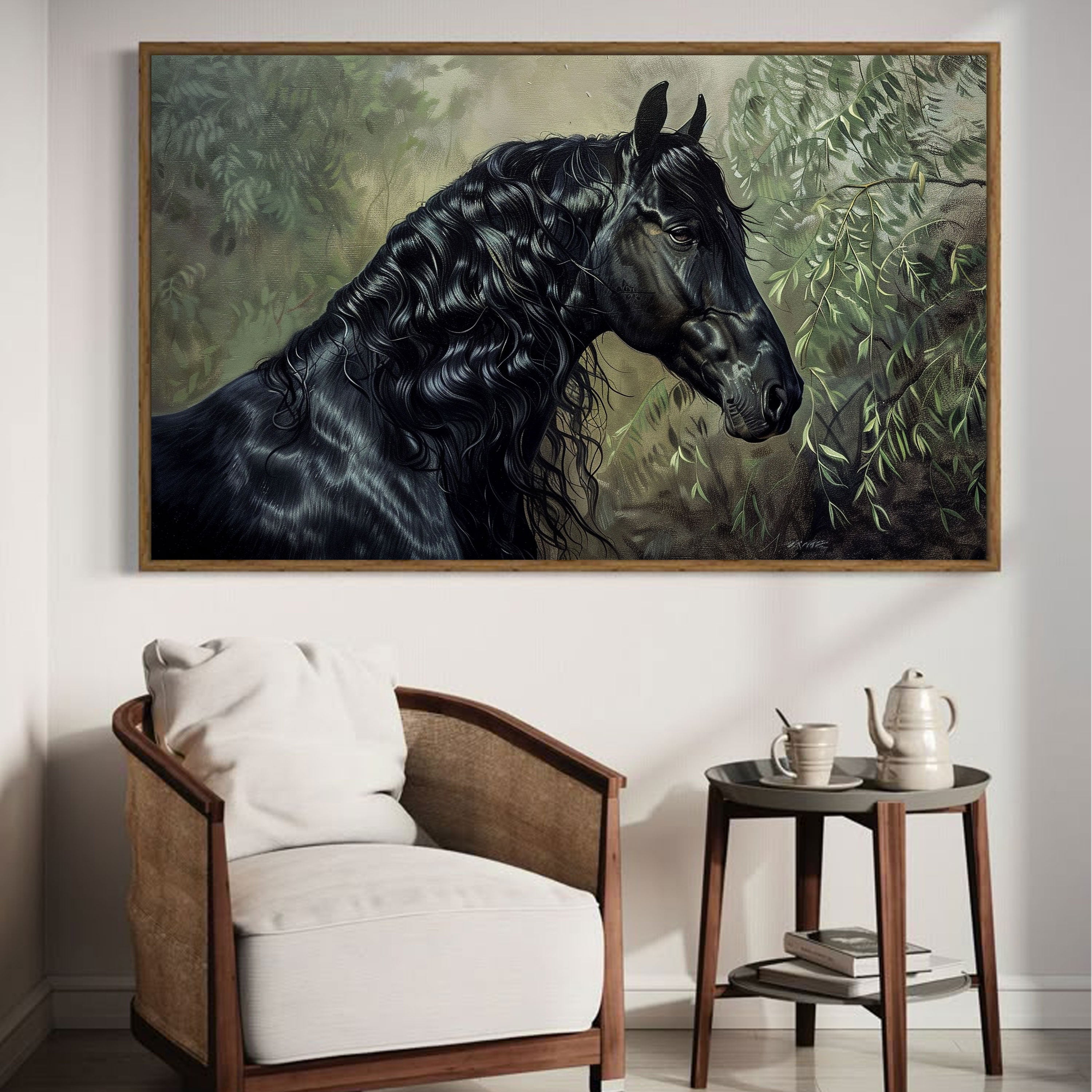 Willow's Grace: Classical Black Horse Portrait by Krutik