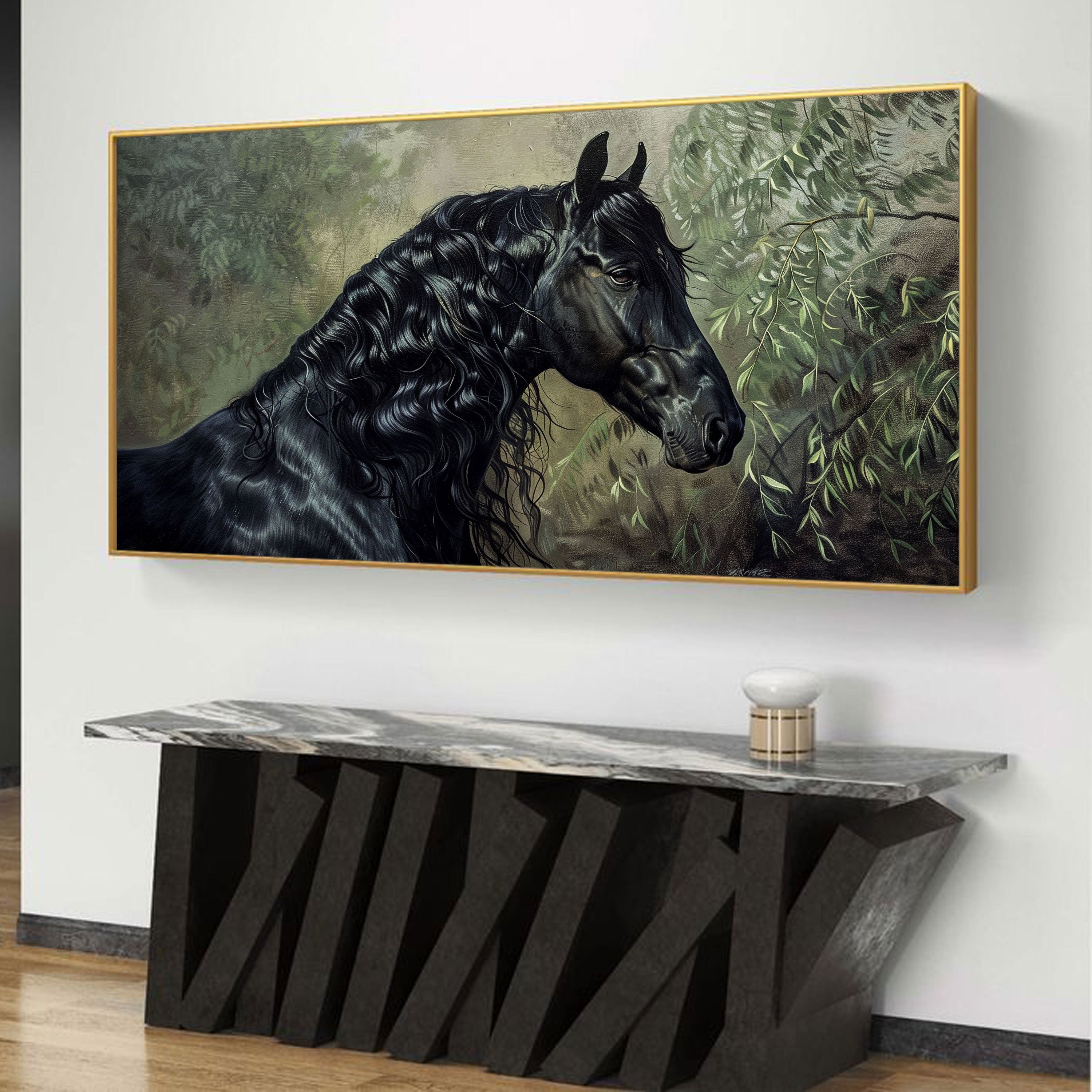 Willow's Grace: Classical Black Horse Portrait by Krutik