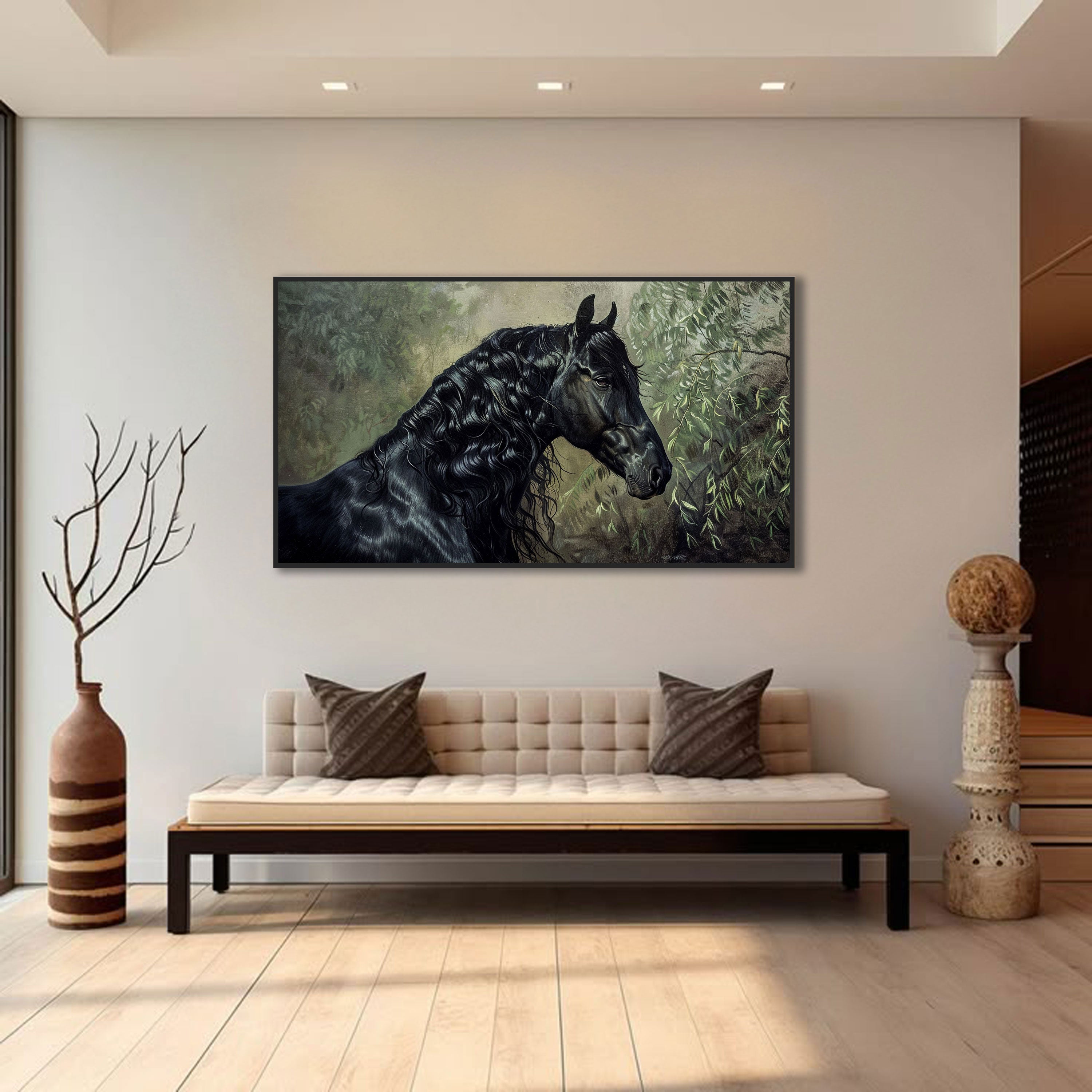 Willow's Grace: Classical Black Horse Portrait by Krutik