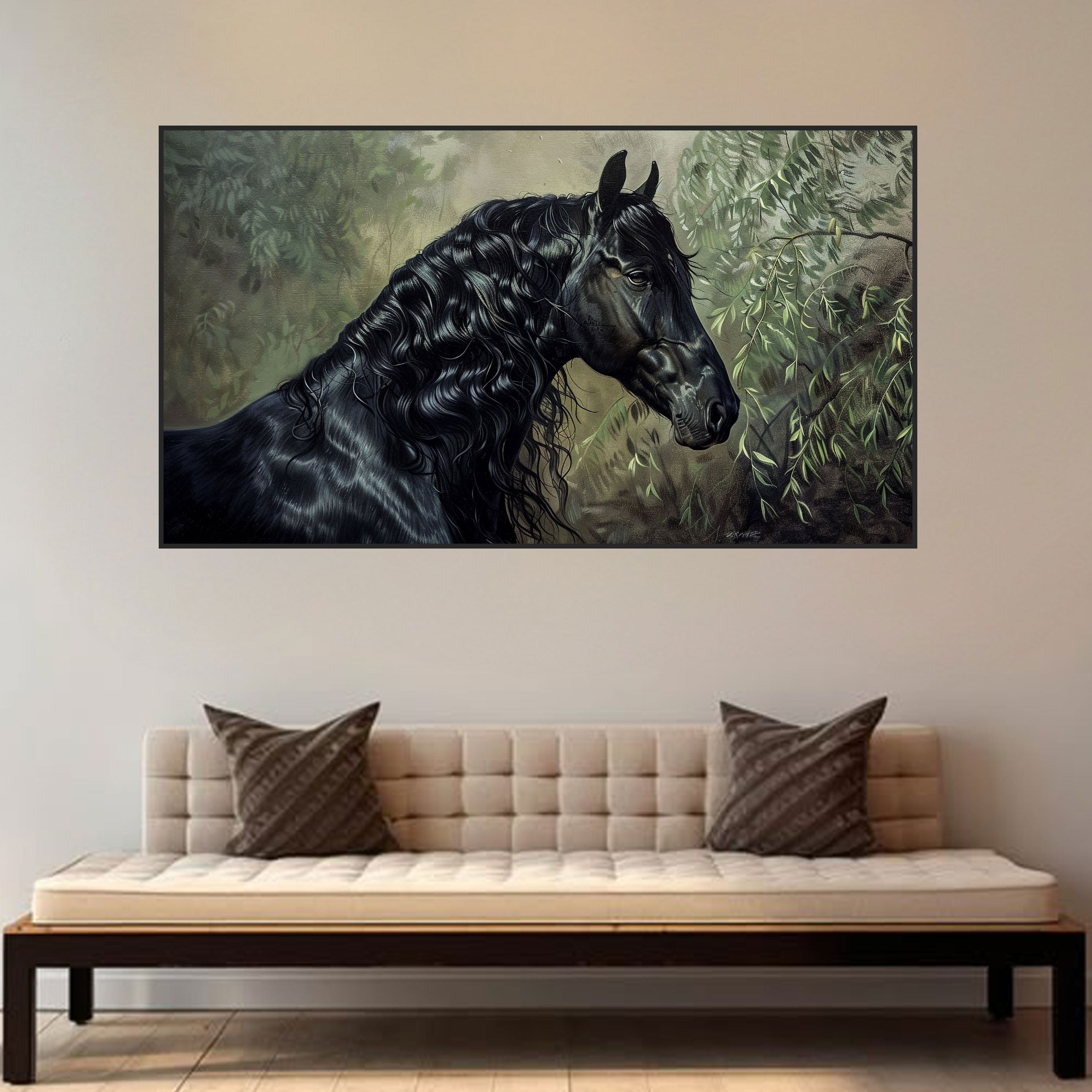 Willow's Grace: Classical Black Horse Portrait by Krutik
