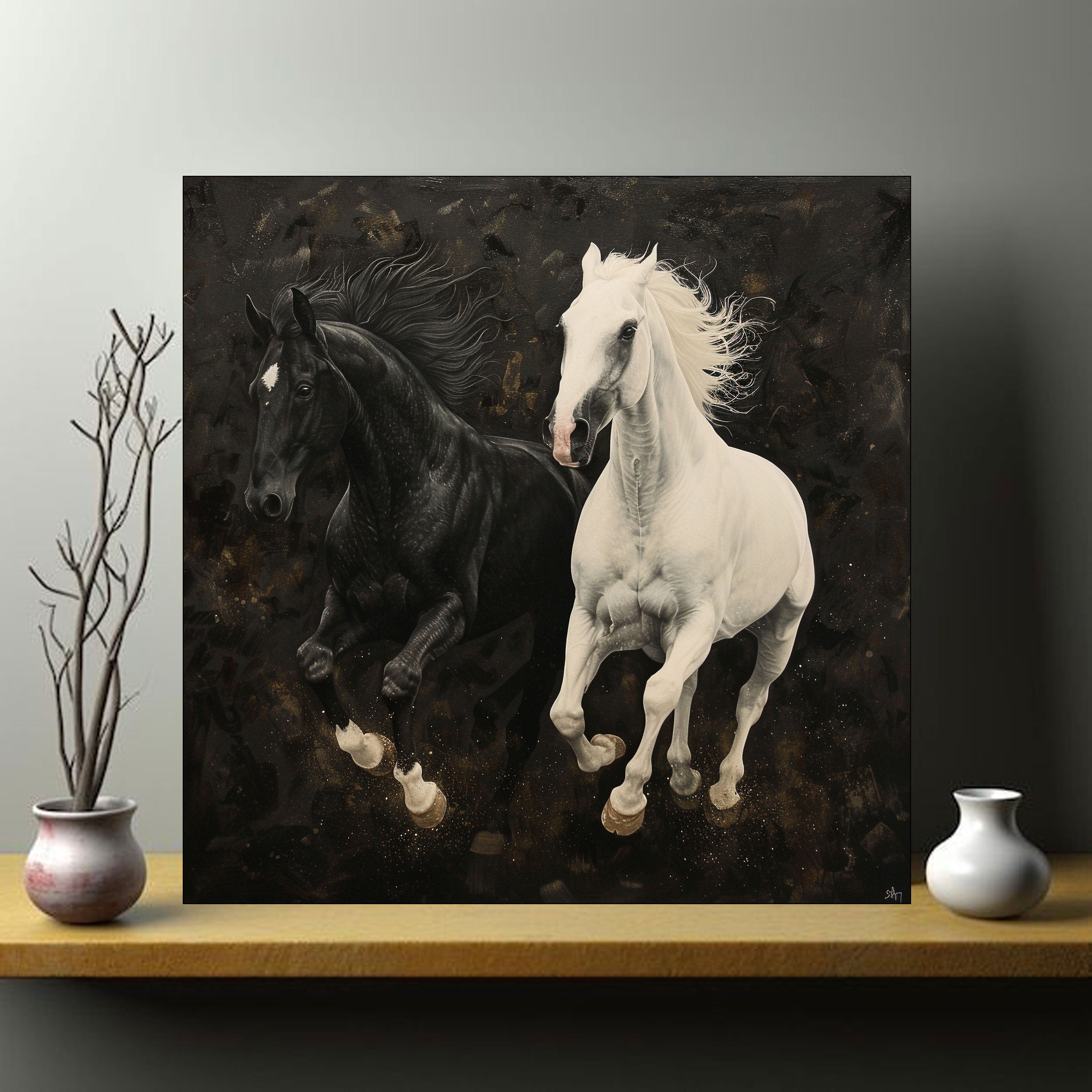 Unity in Motion: Black & White Horses by Krutik