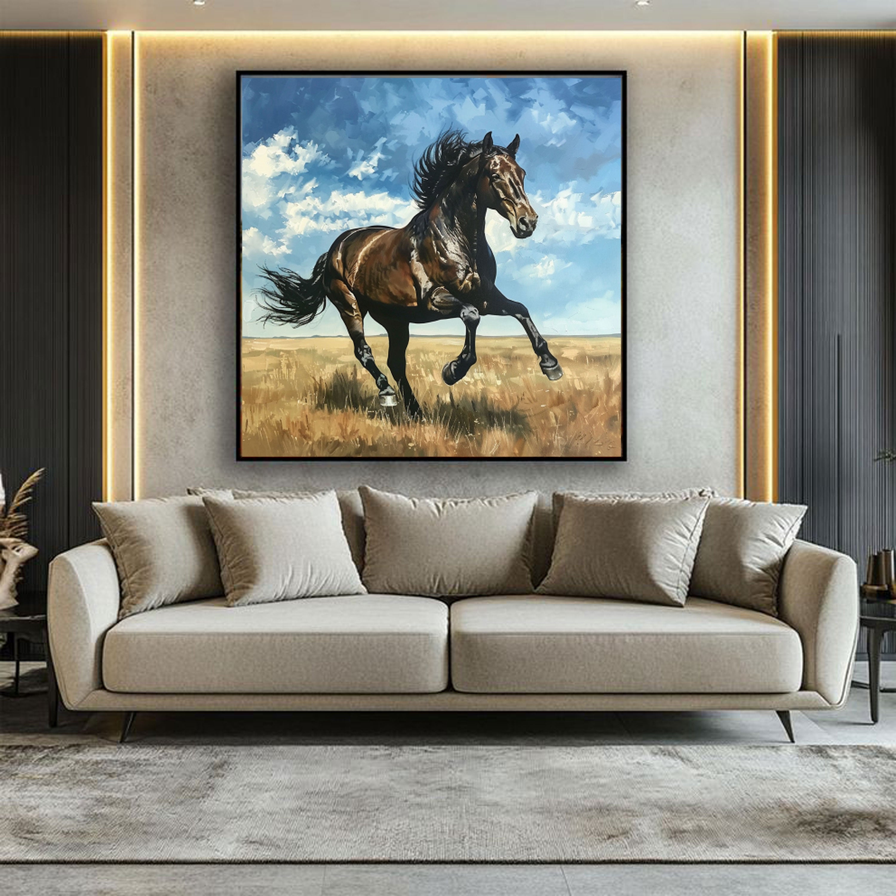 Prairie Thunder: Wild Bay Horse Galloping by Krutik