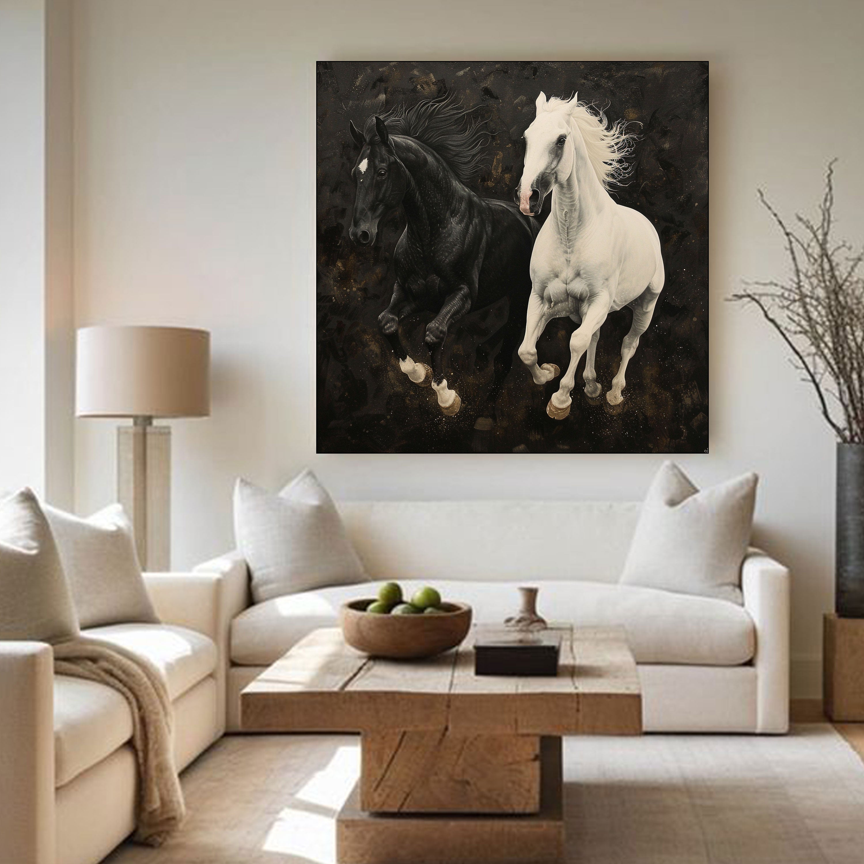 Unity in Motion: Black & White Horses by Krutik
