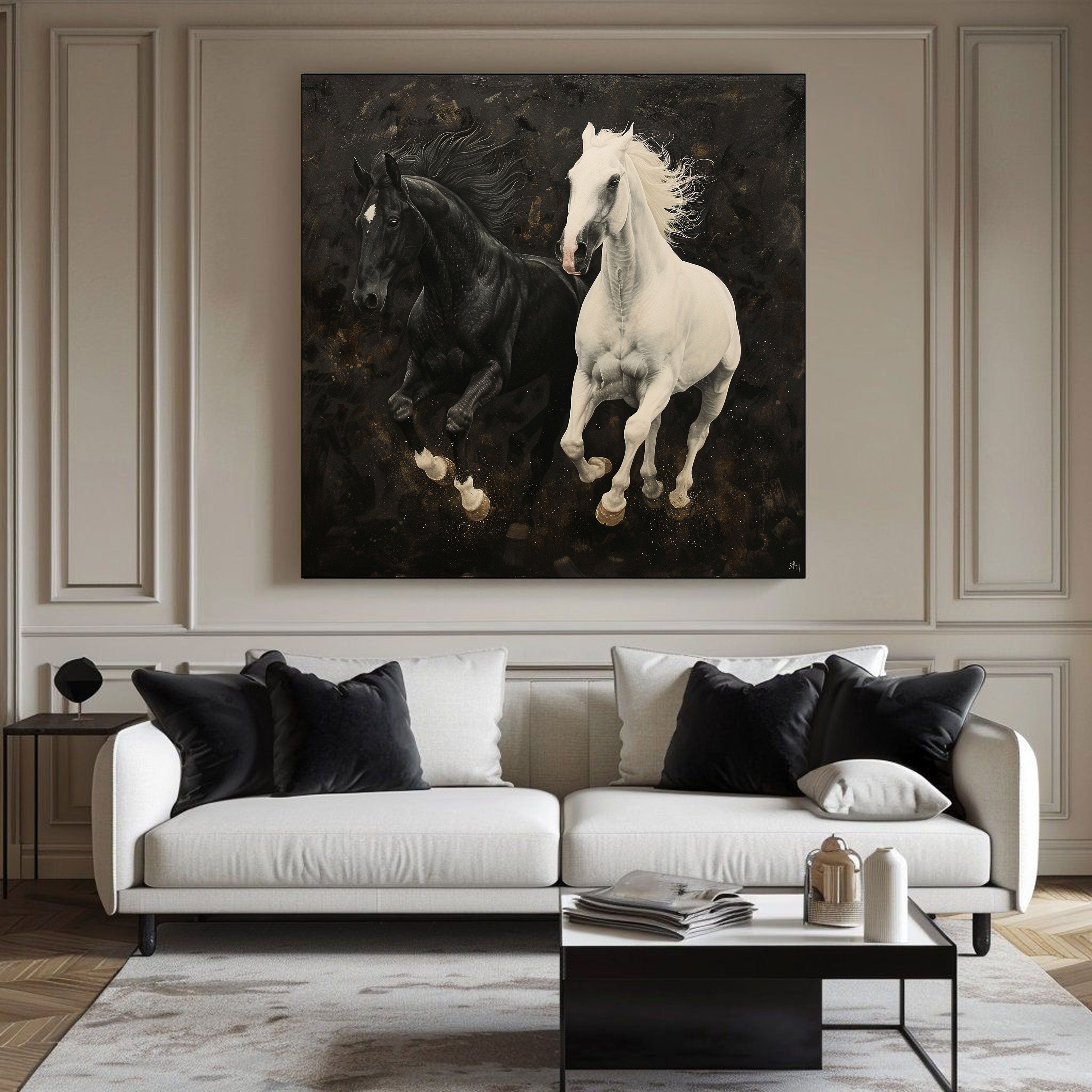 Unity in Motion: Black & White Horses by Krutik