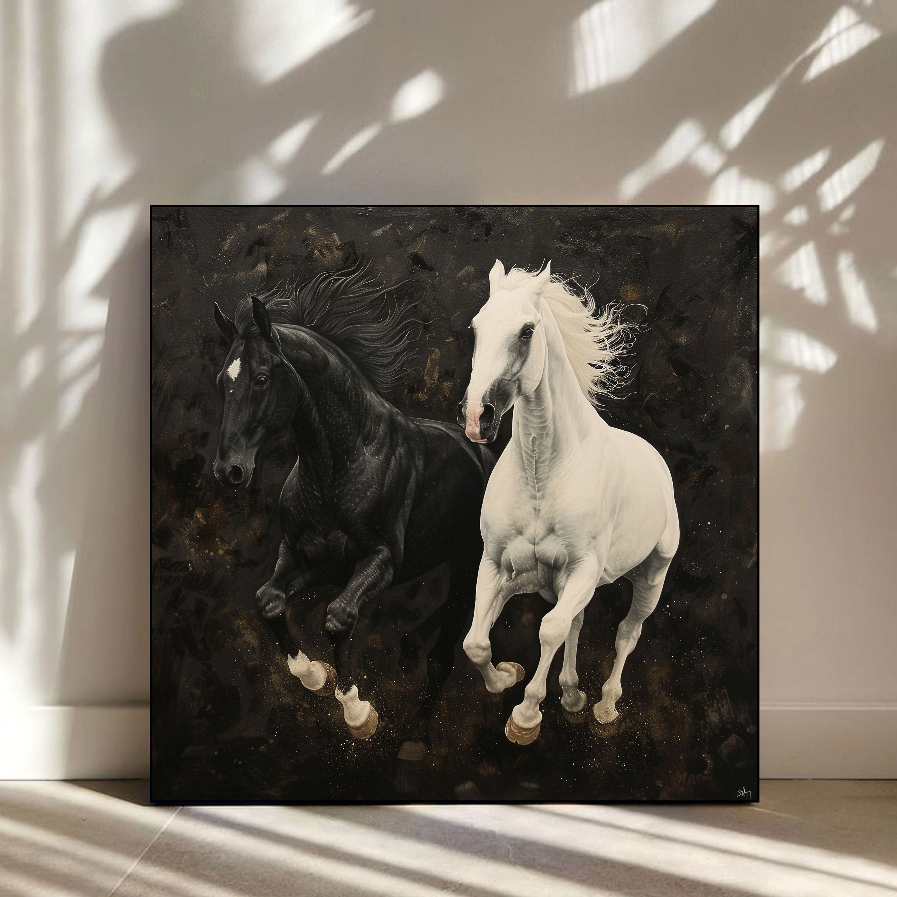Unity in Motion: Black & White Horses by Krutik