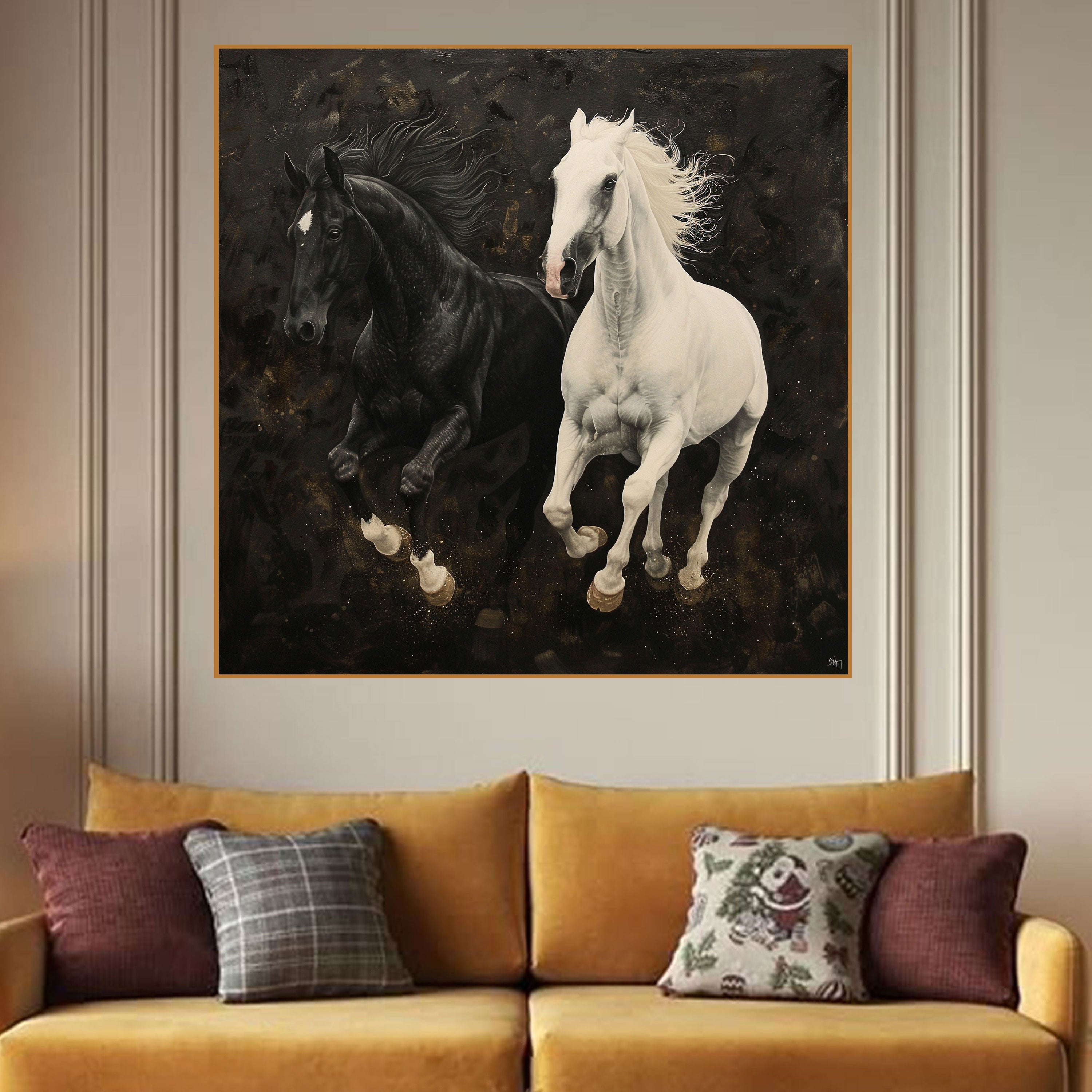 Unity in Motion: Black & White Horses by Krutik