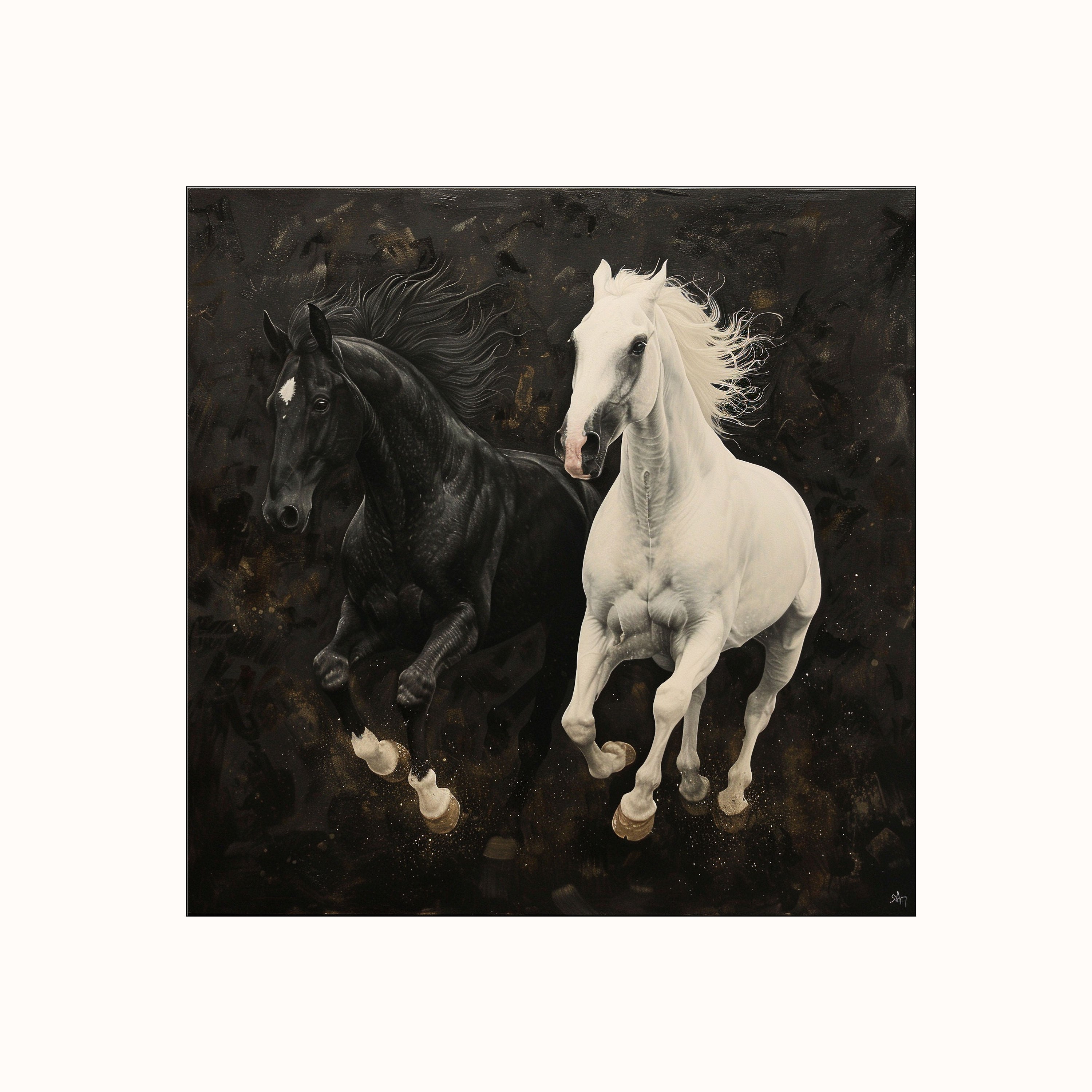 Unity in Motion: Black & White Horses by Krutik