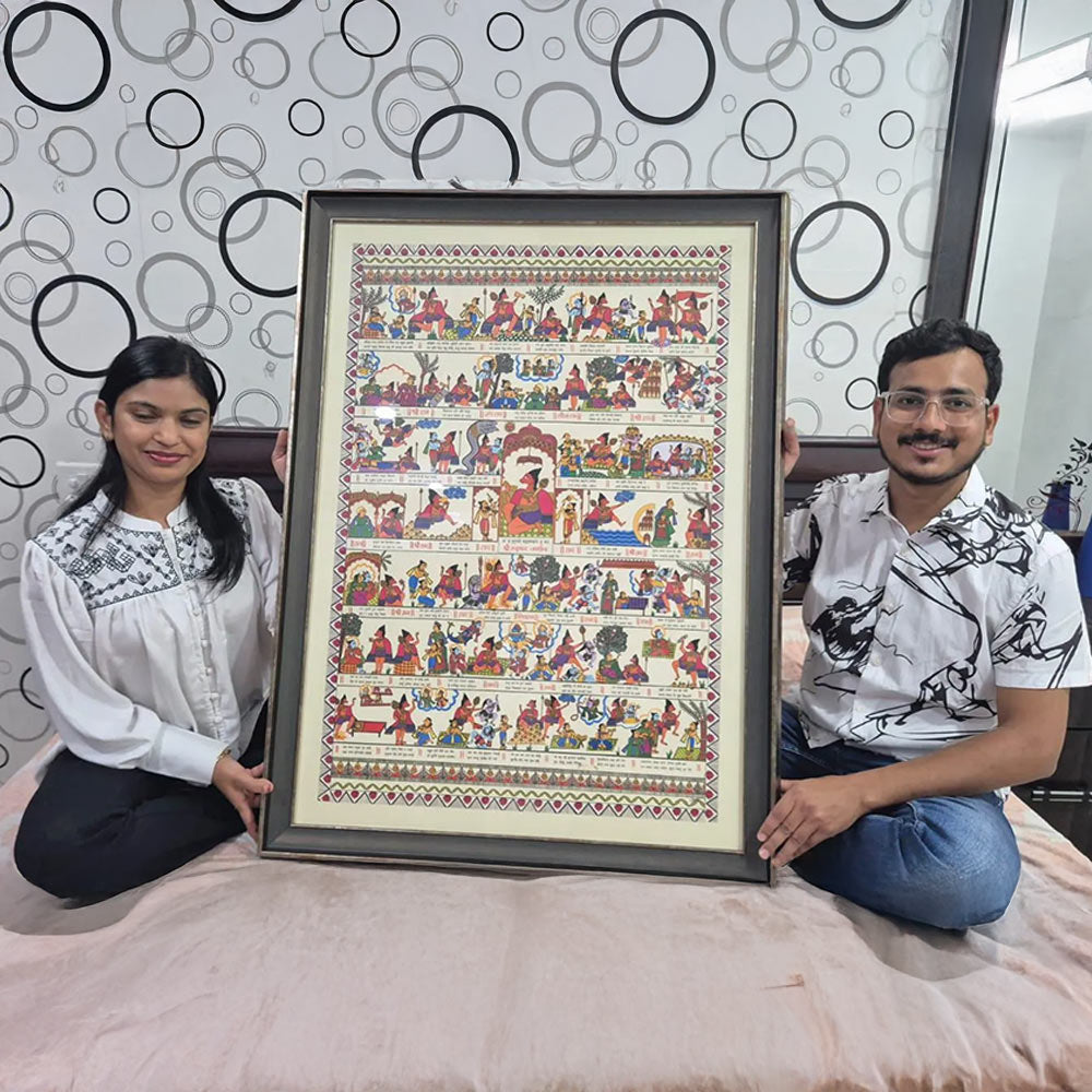 Handmade Hanuman Chalisa Painting | 3x4 Ft Madhubani Sacred Art