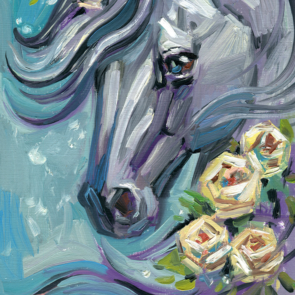 Floral Horse Painting by Krutik – Expressive Brushstroke Wall Art