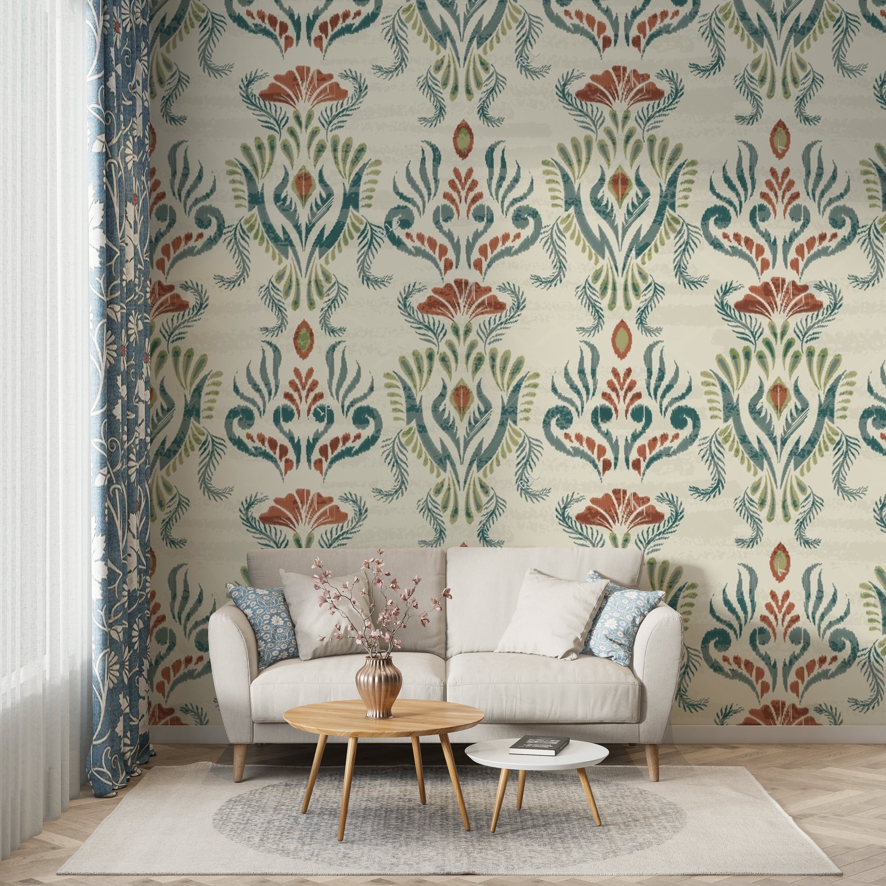 Handcrafted Ikat Pattern Wallpaper | Premium Designer Wall Art – Krutik