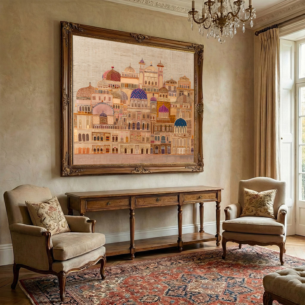 Islamic Architecture Wall Art | Mughal Palace Cityscape Canvas Painting | Decorative Islamic Home Decor