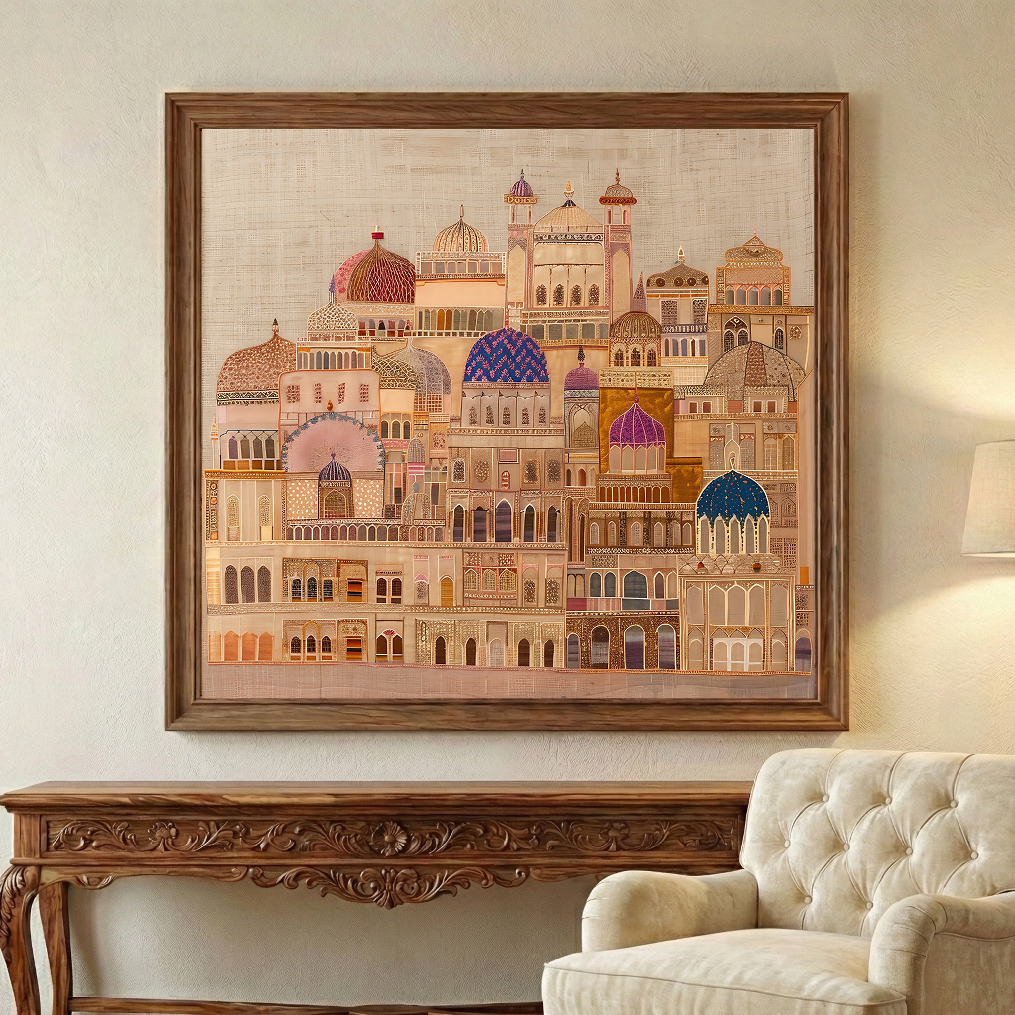 Islamic Architecture Wall Art | Mughal Palace Cityscape Canvas Painting | Decorative Islamic Home Decor