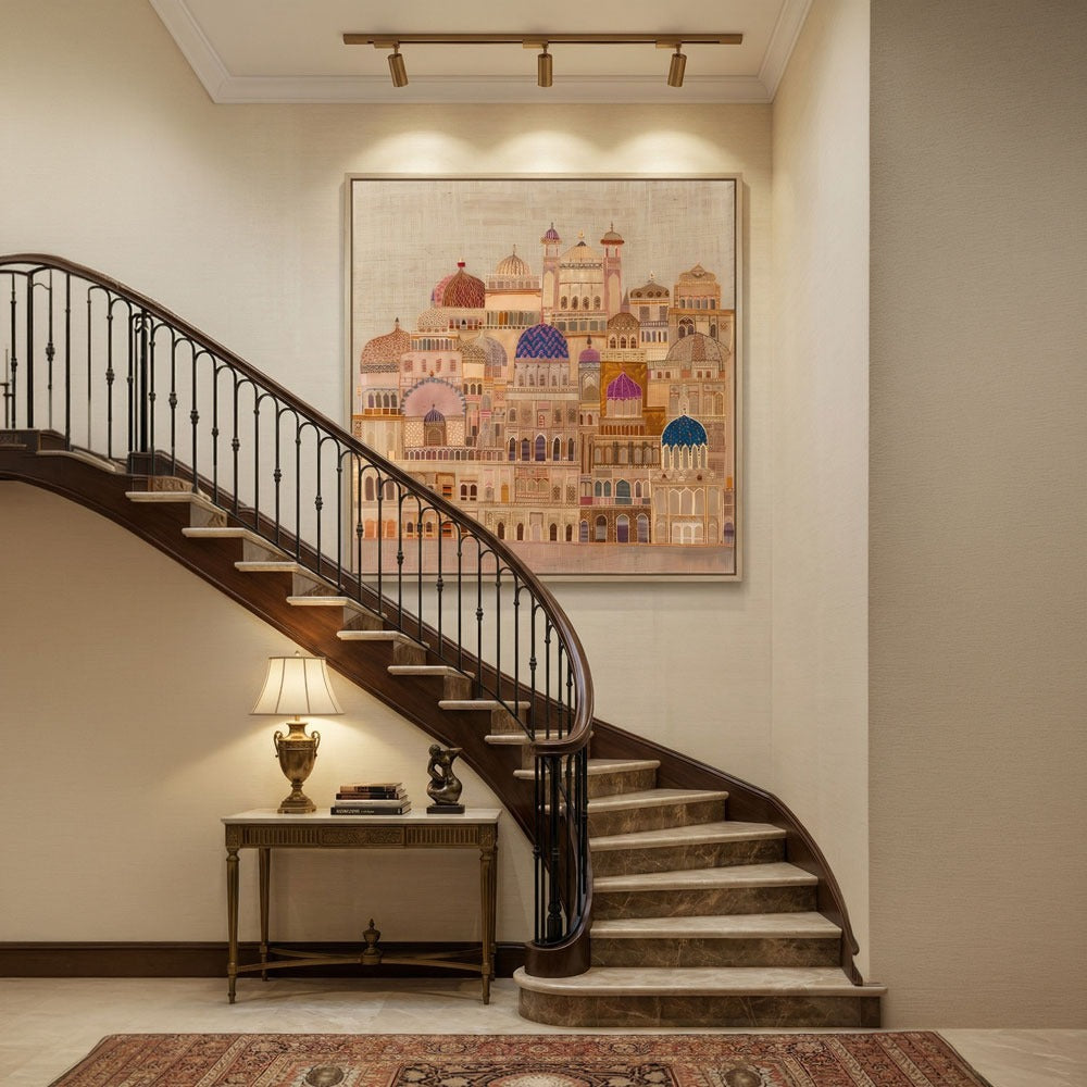 Islamic Architecture Wall Art | Mughal Palace Cityscape Canvas Painting | Decorative Islamic Home Decor