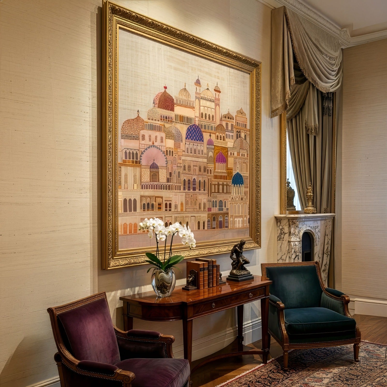 Islamic Architecture Wall Art | Mughal Palace Cityscape Canvas Painting | Decorative Islamic Home Decor
