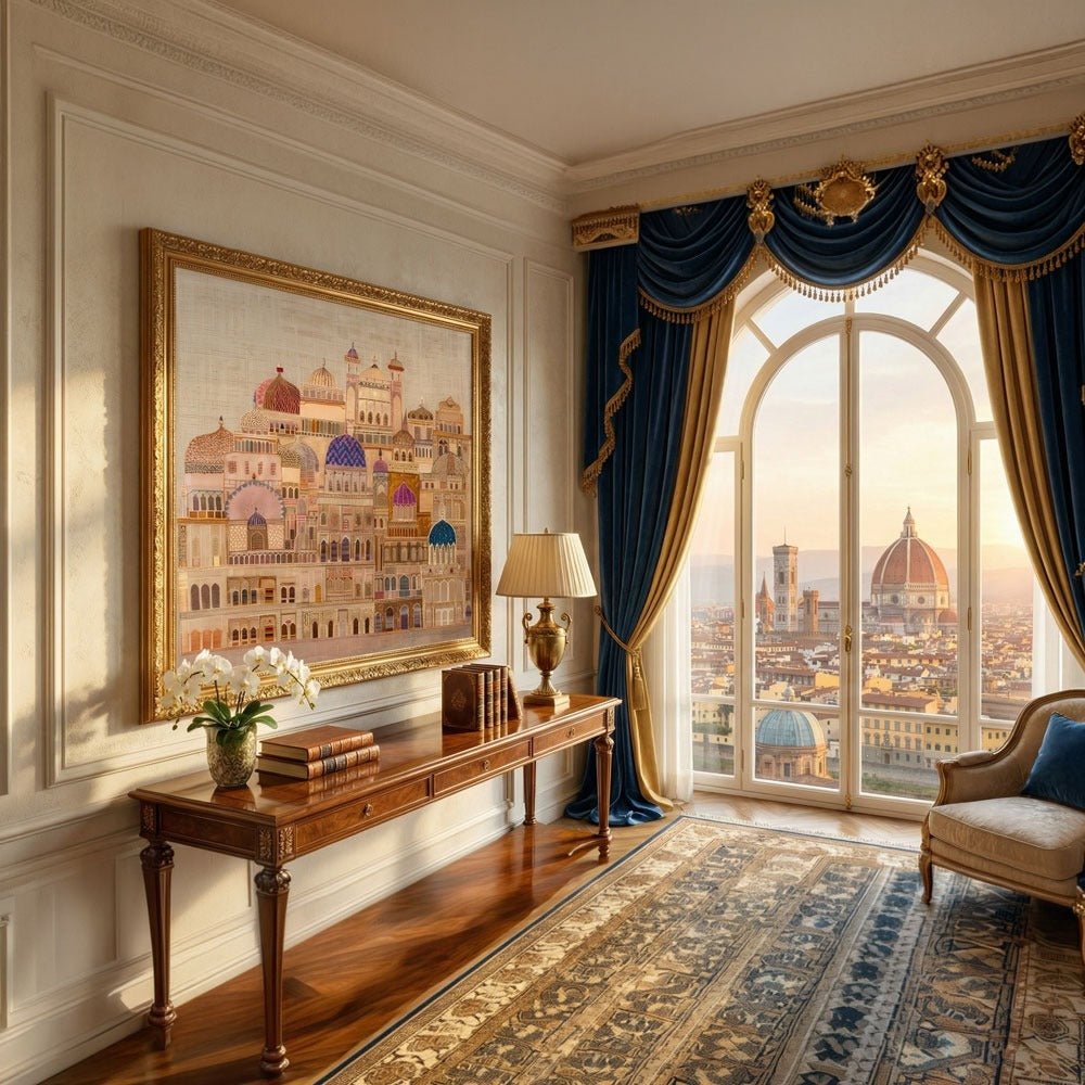 Islamic Architecture Wall Art | Mughal Palace Cityscape Canvas Painting | Decorative Islamic Home Decor