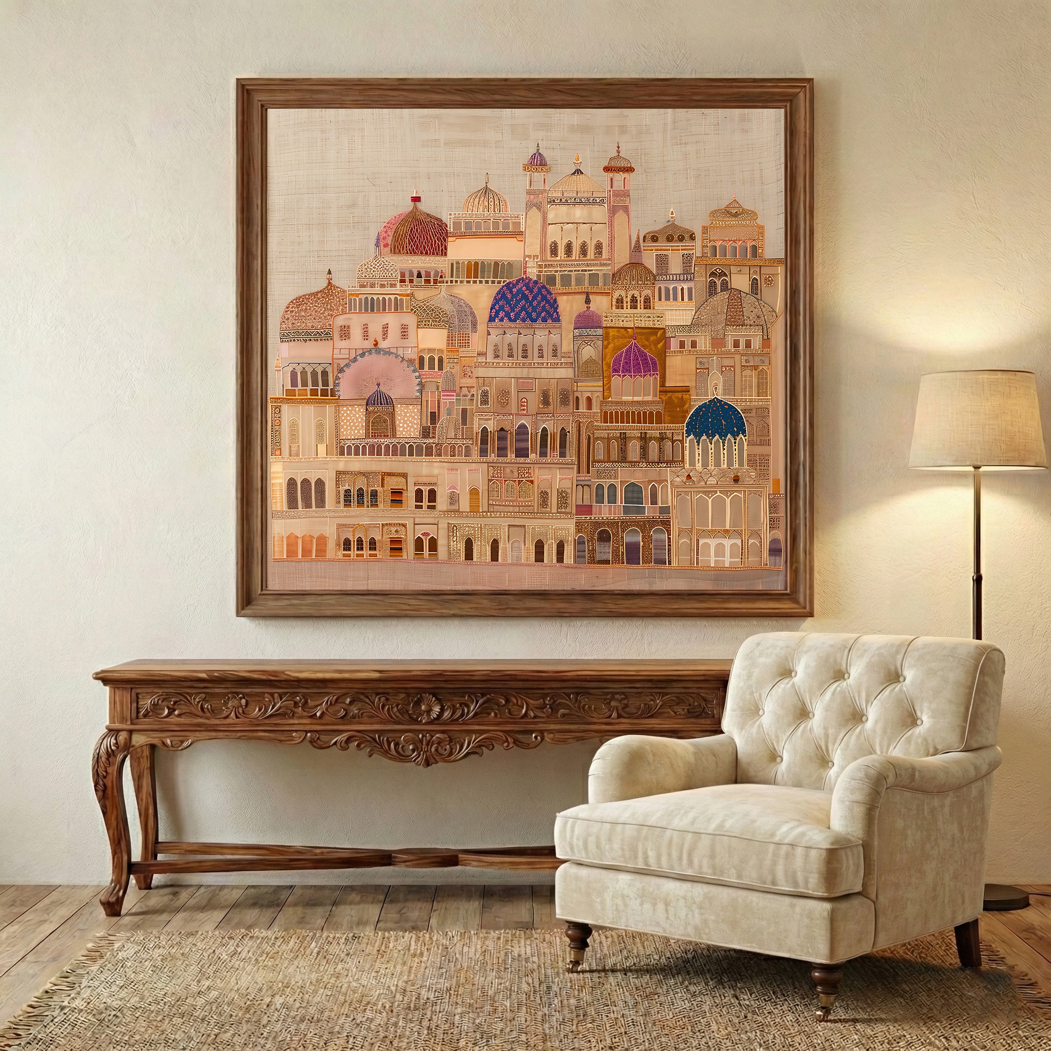 Islamic Architecture Wall Art | Mughal Palace Cityscape Canvas Painting | Decorative Islamic Home Decor