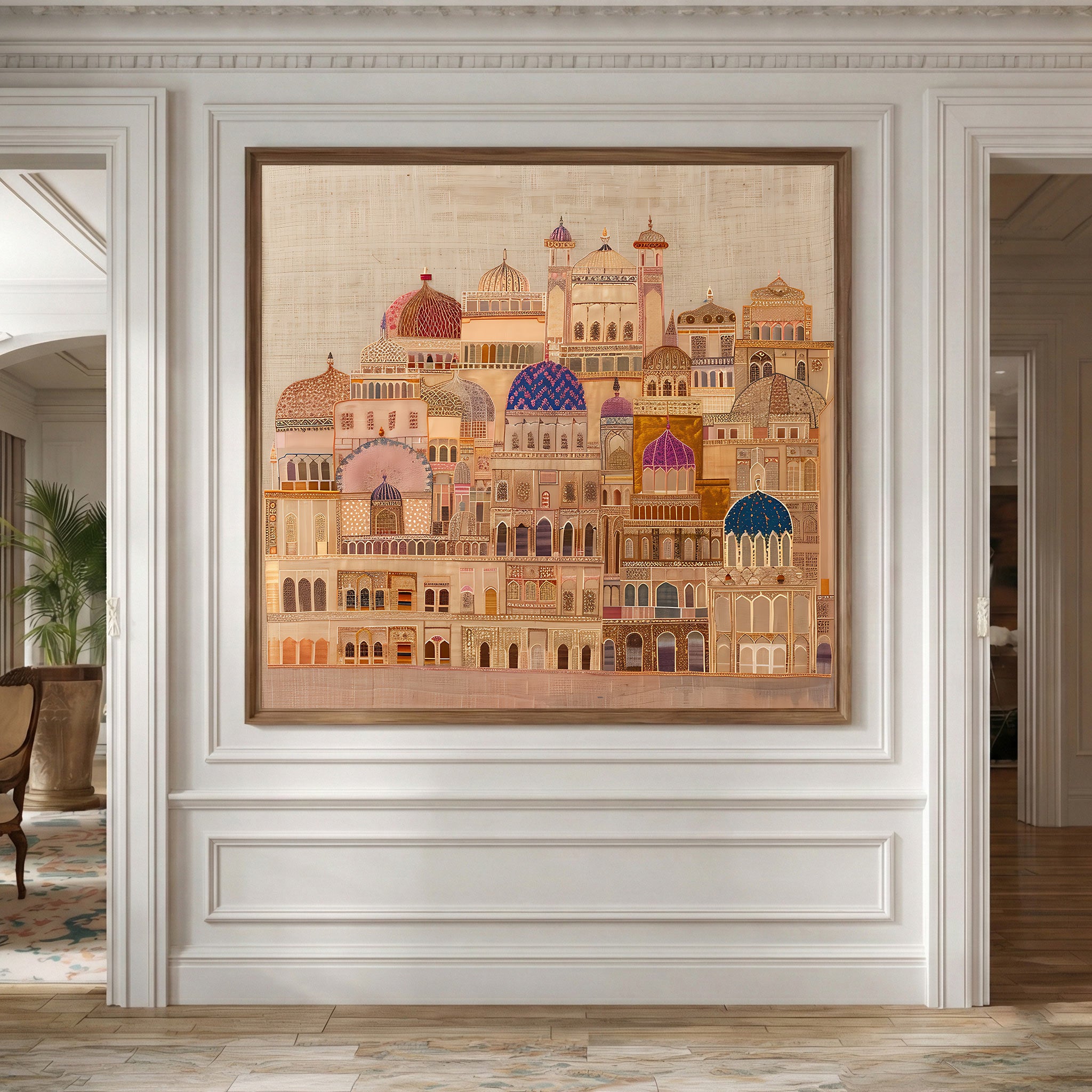 Islamic Architecture Wall Art | Mughal Palace Cityscape Canvas Painting | Decorative Islamic Home Decor
