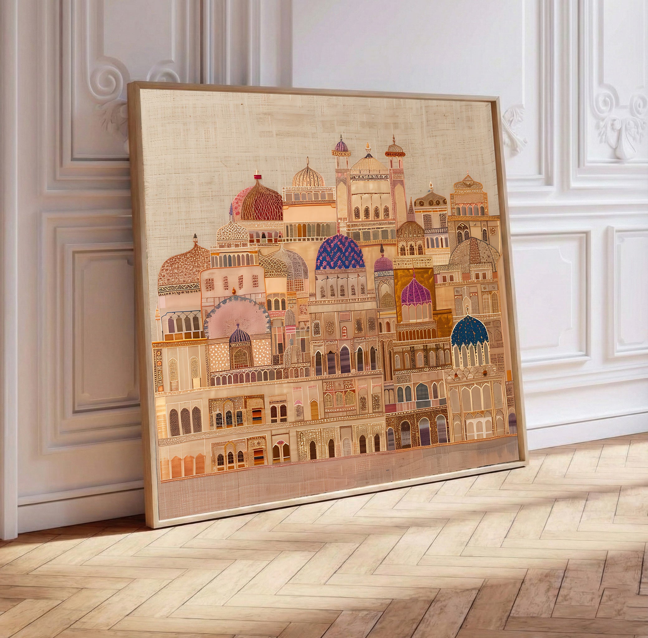 Islamic Architecture Wall Art | Mughal Palace Cityscape Canvas Painting | Decorative Islamic Home Decor