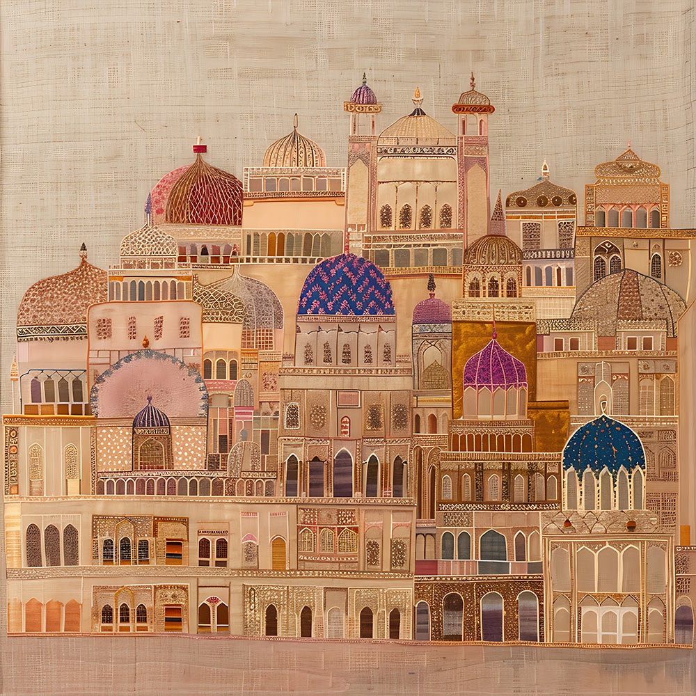 Islamic Architecture Wall Art | Mughal Palace Cityscape Canvas Painting | Decorative Islamic Home Decor